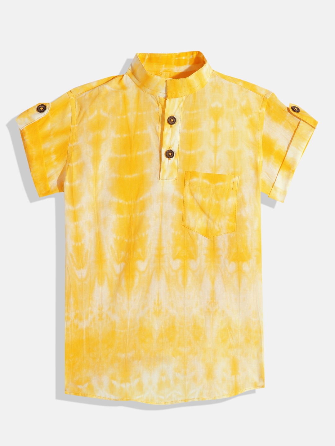 

Vastrarth Boys Smart Slim Fit Tie & Dye Mandarin Collar Organic Cotton Casual Shirt, Yellow