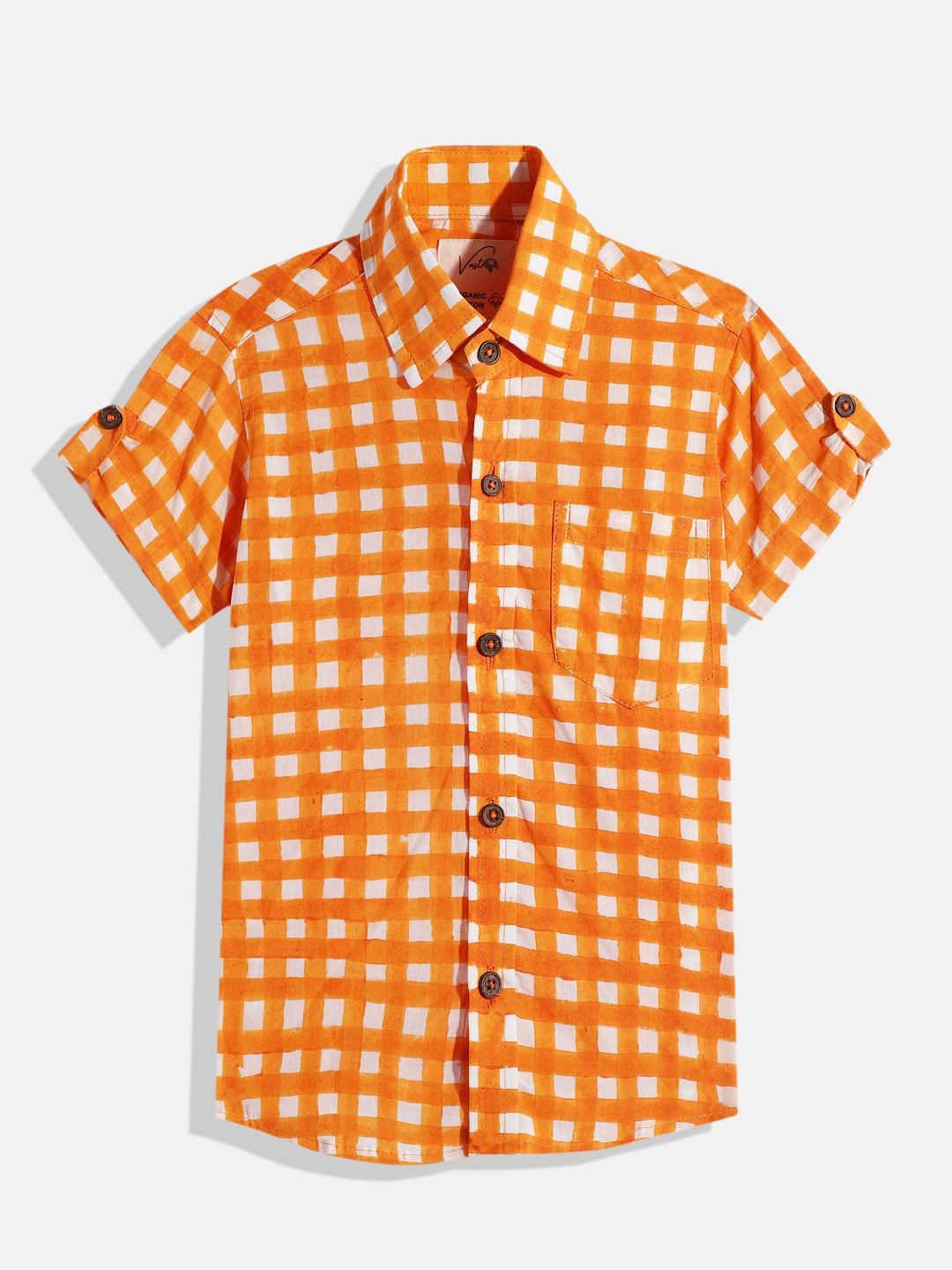 

Vastrarth Boys Smart Slim Fit Opaque Checked Organic Cotton Casual Shirt, Orange