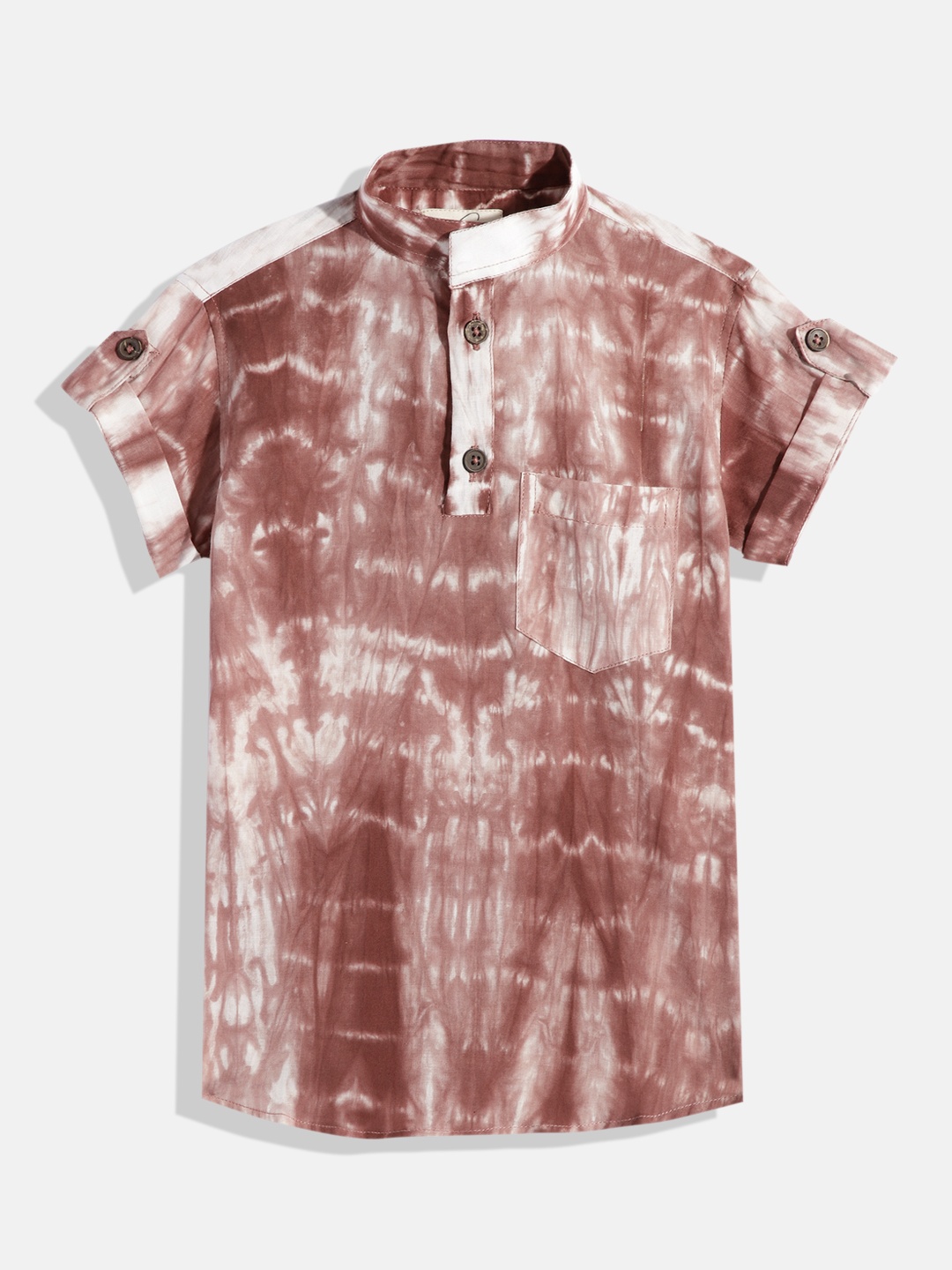 

Vastrarth Boys Smart Slim Fit Tie & Dye Mandarin Collar Organic Cotton Casual Shirt, Brown