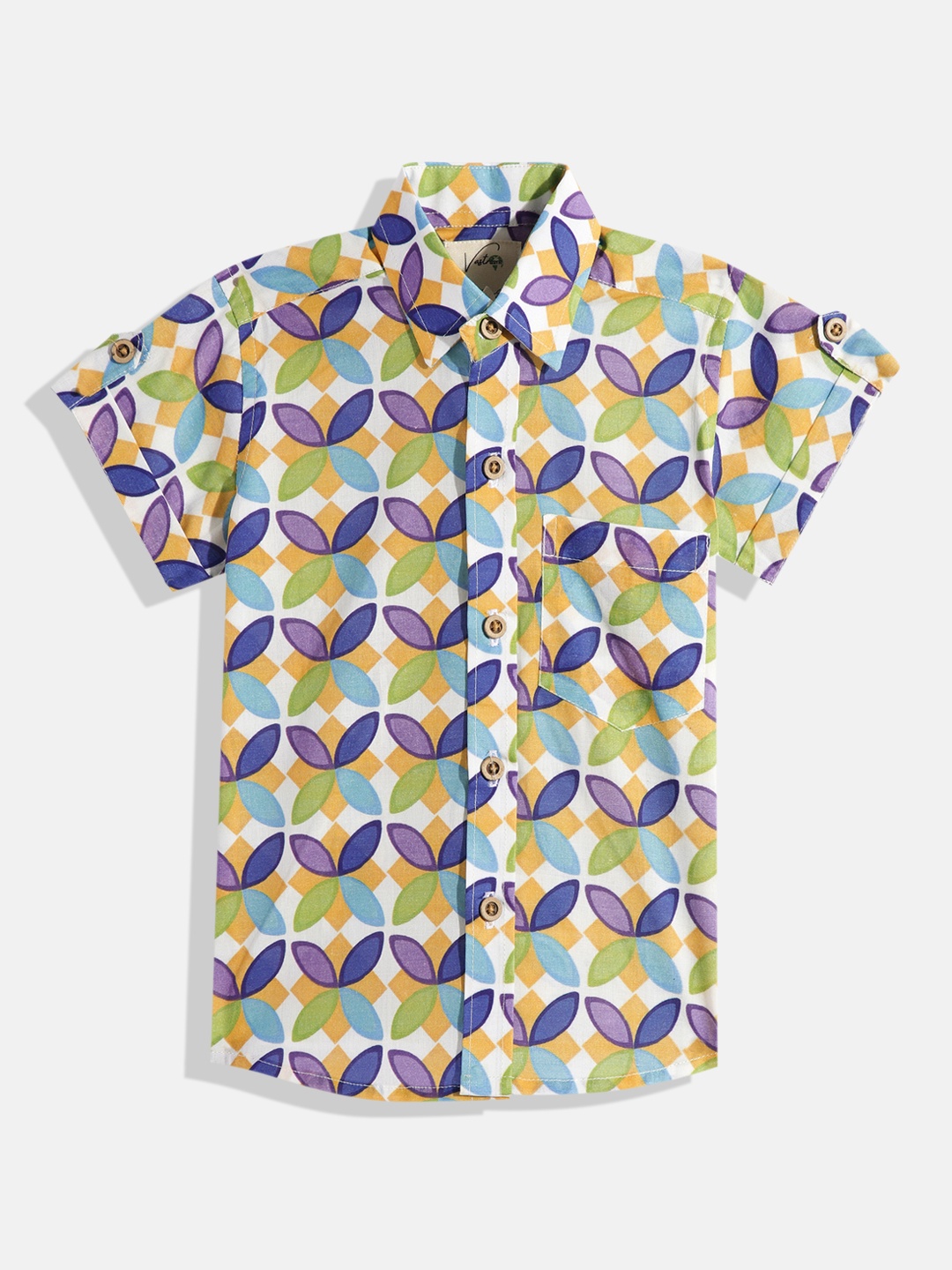 

Vastrarth Boys Smart Slim Fit Opaque Printed Organic Cotton Casual Shirt, Multi