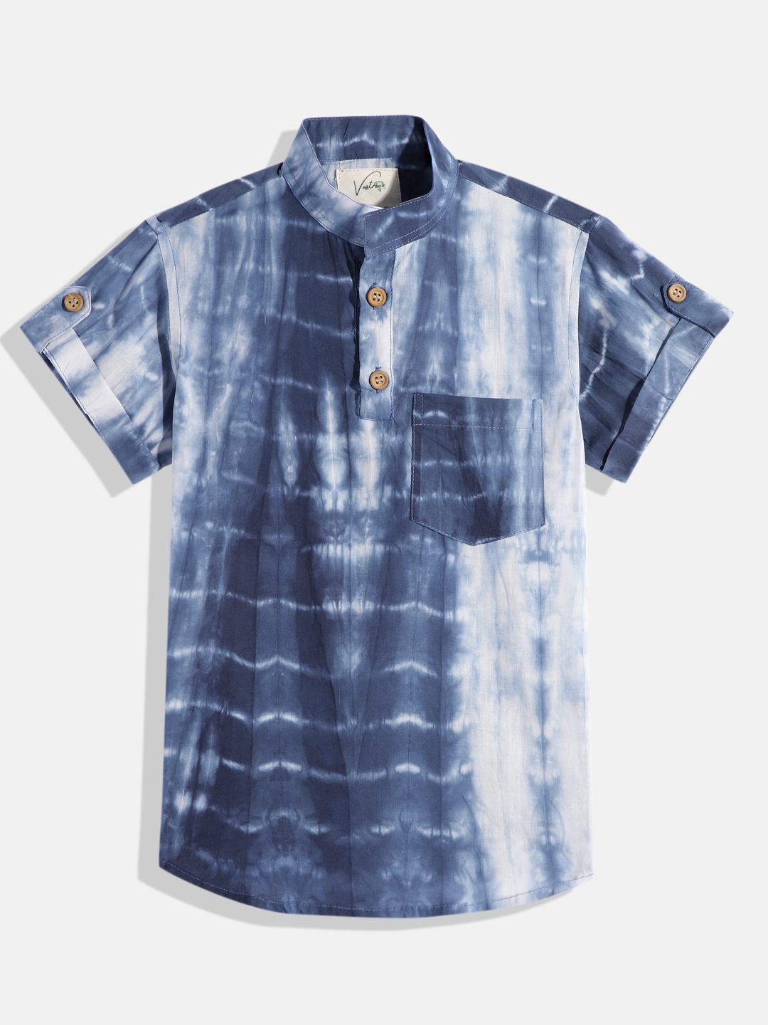 

Vastrarth Boys Smart Slim Fit Tie & Dye Mandarin Collar Casual Shirt, Navy blue