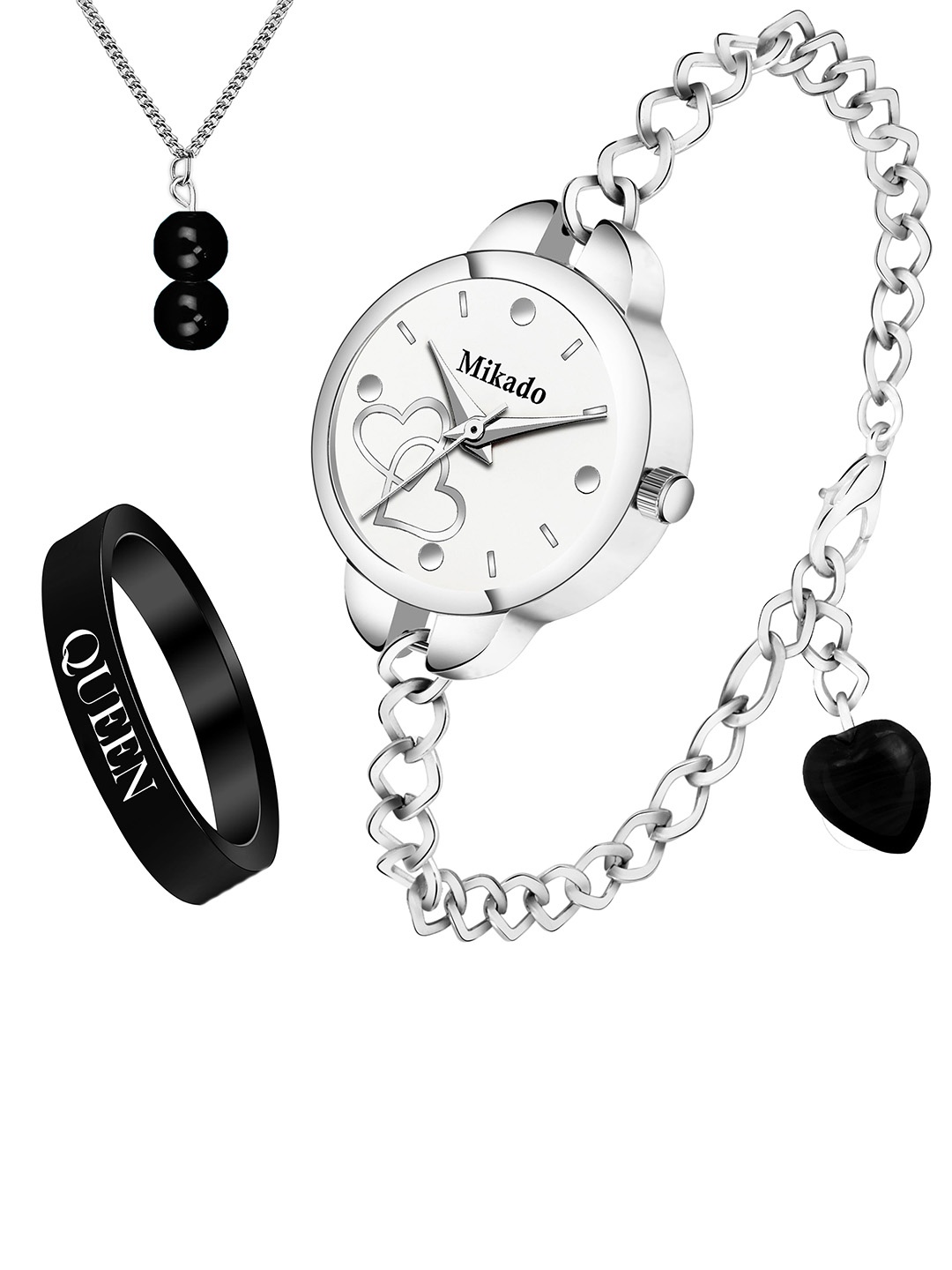 

Mikado Women Brass Dial Stainless Steel Bracelet Style Straps Analogue Watch, Black
