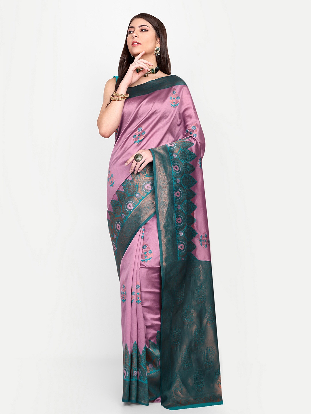 

CLOTHING JUNCTION Ethnic Motifs Woven Design Zari Pure Silk Banarasi Saree, Lavender