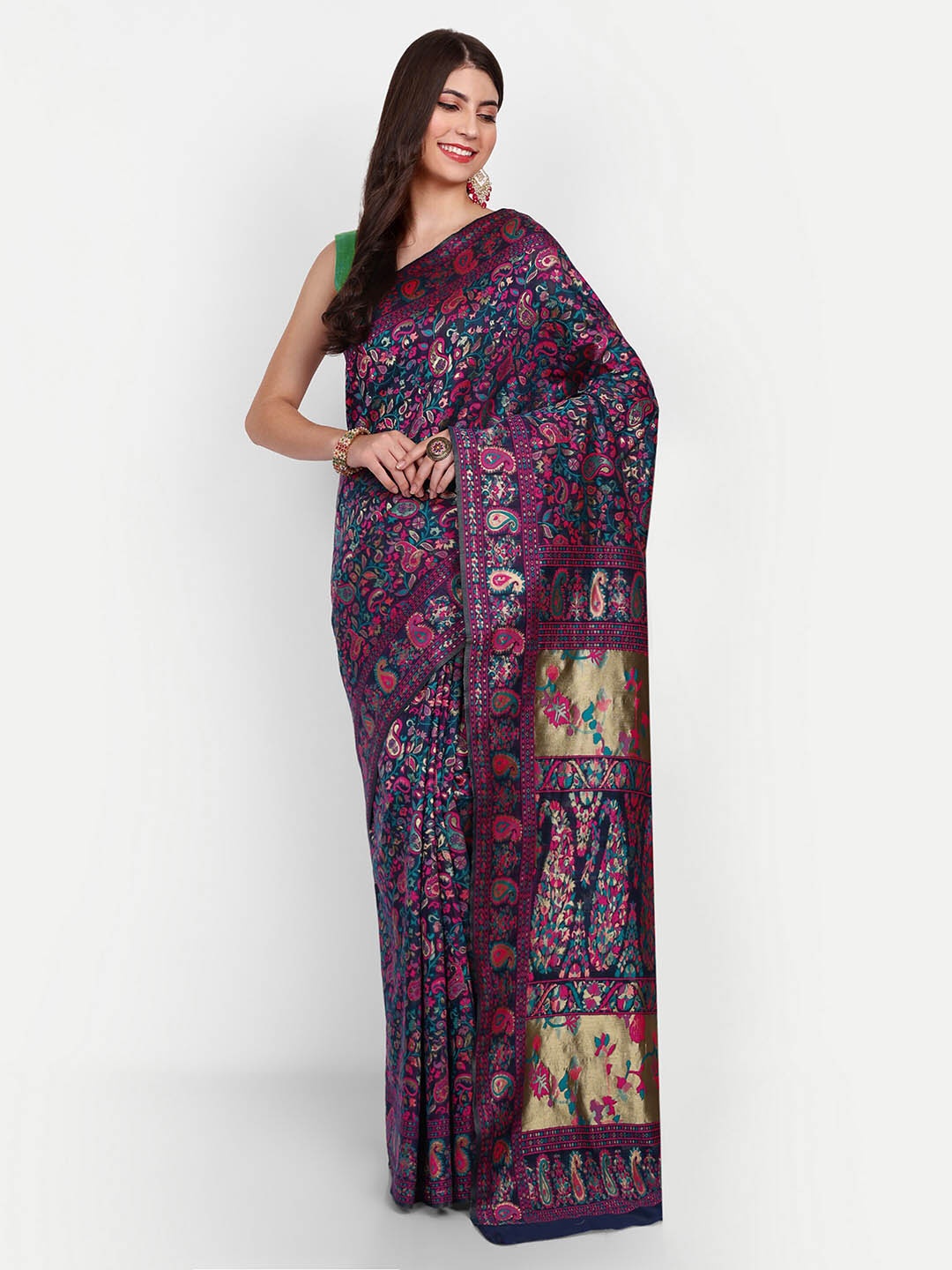 

CLOTHING JUNCTION Paisley Woven Design Zari Pure Silk Banarasi Saree, Purple