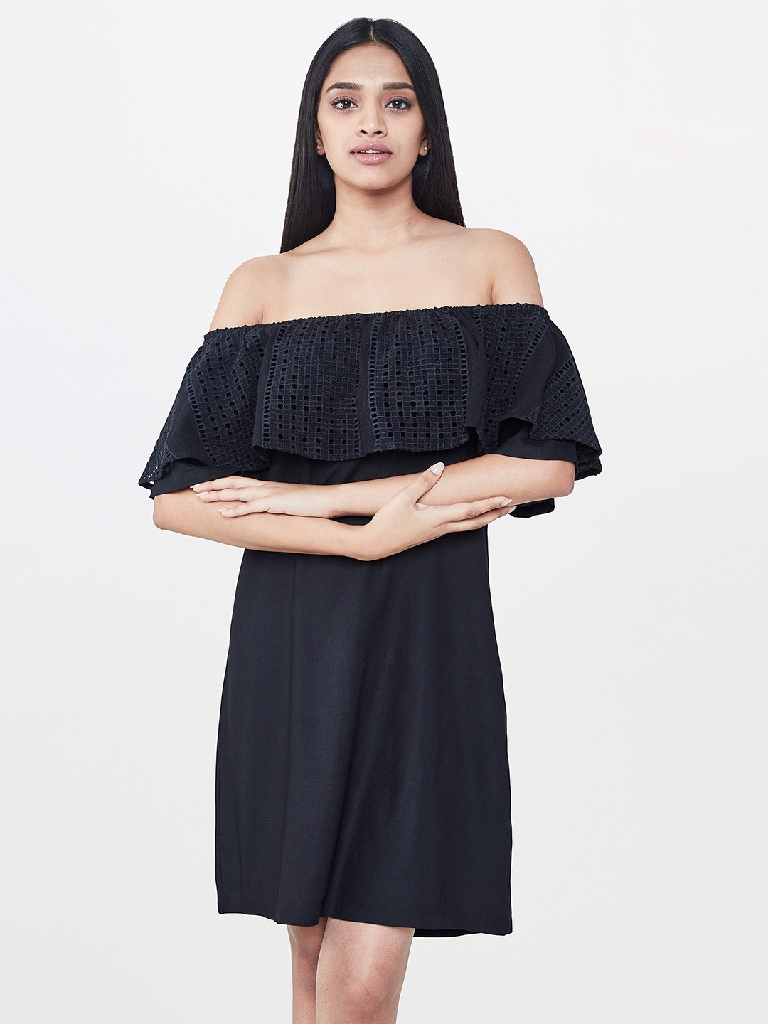 

AND Women Black Solid A-Line Dress