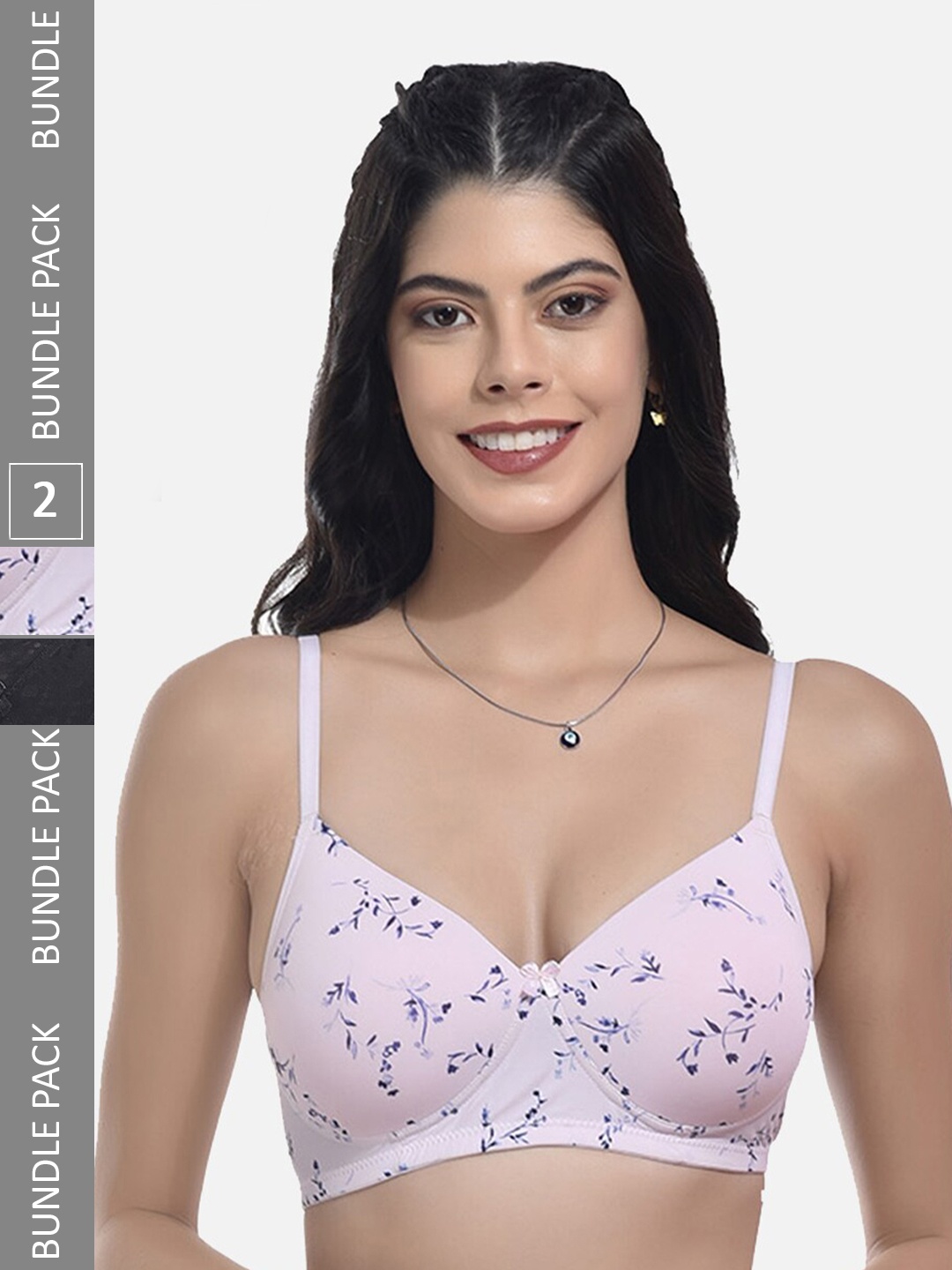 

StyFun Pack Of 2 Floral Printed Full Coverage Lightly Padded Bra, Peach