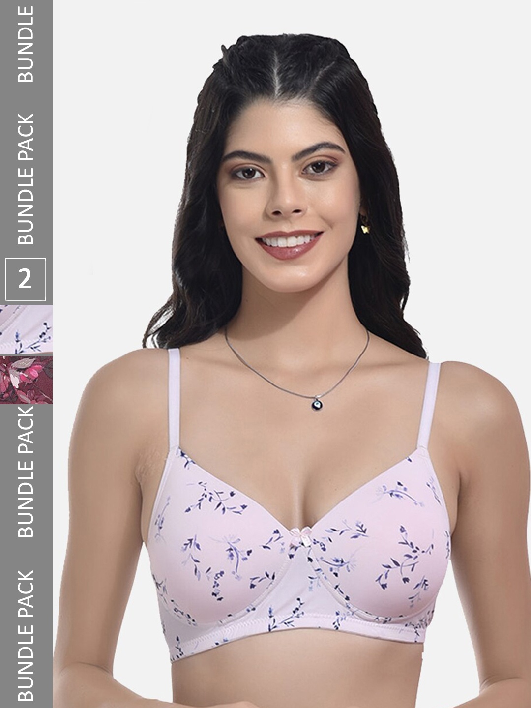 

StyFun Pack Of 2 Floral Printed Full Coverage Lightly Padded Bra, Peach