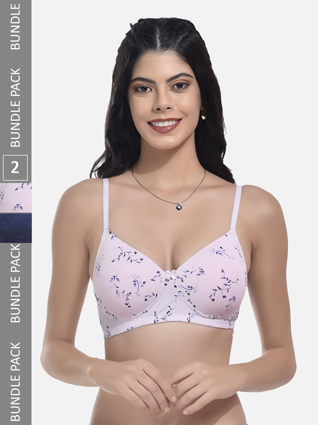 

StyFun Pack Of 2 Printed Bras Full Coverage Lightly Padded, Peach