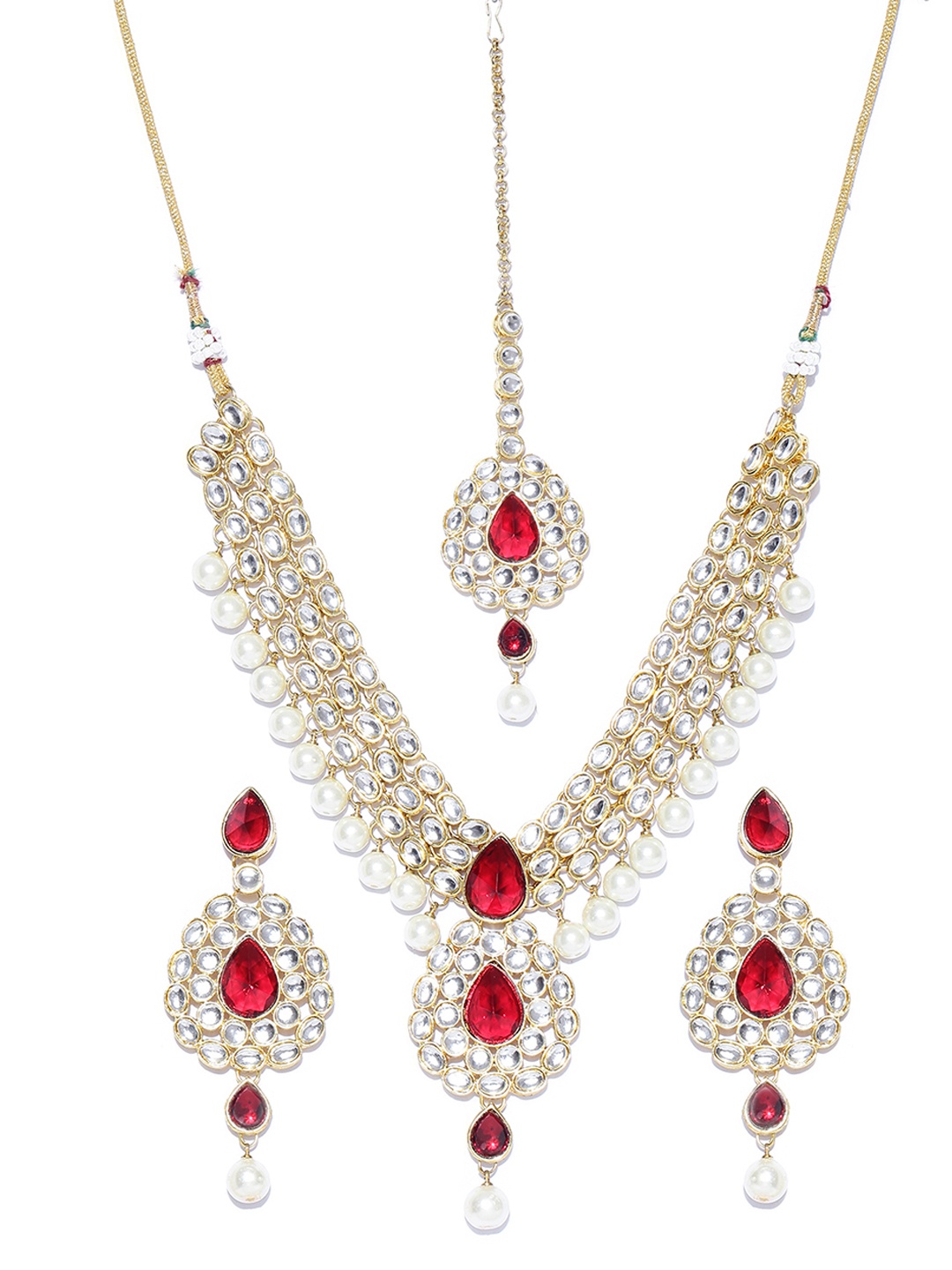 

Shining Diva Gold-Toned & Red Stone-Studded Jewellery Set