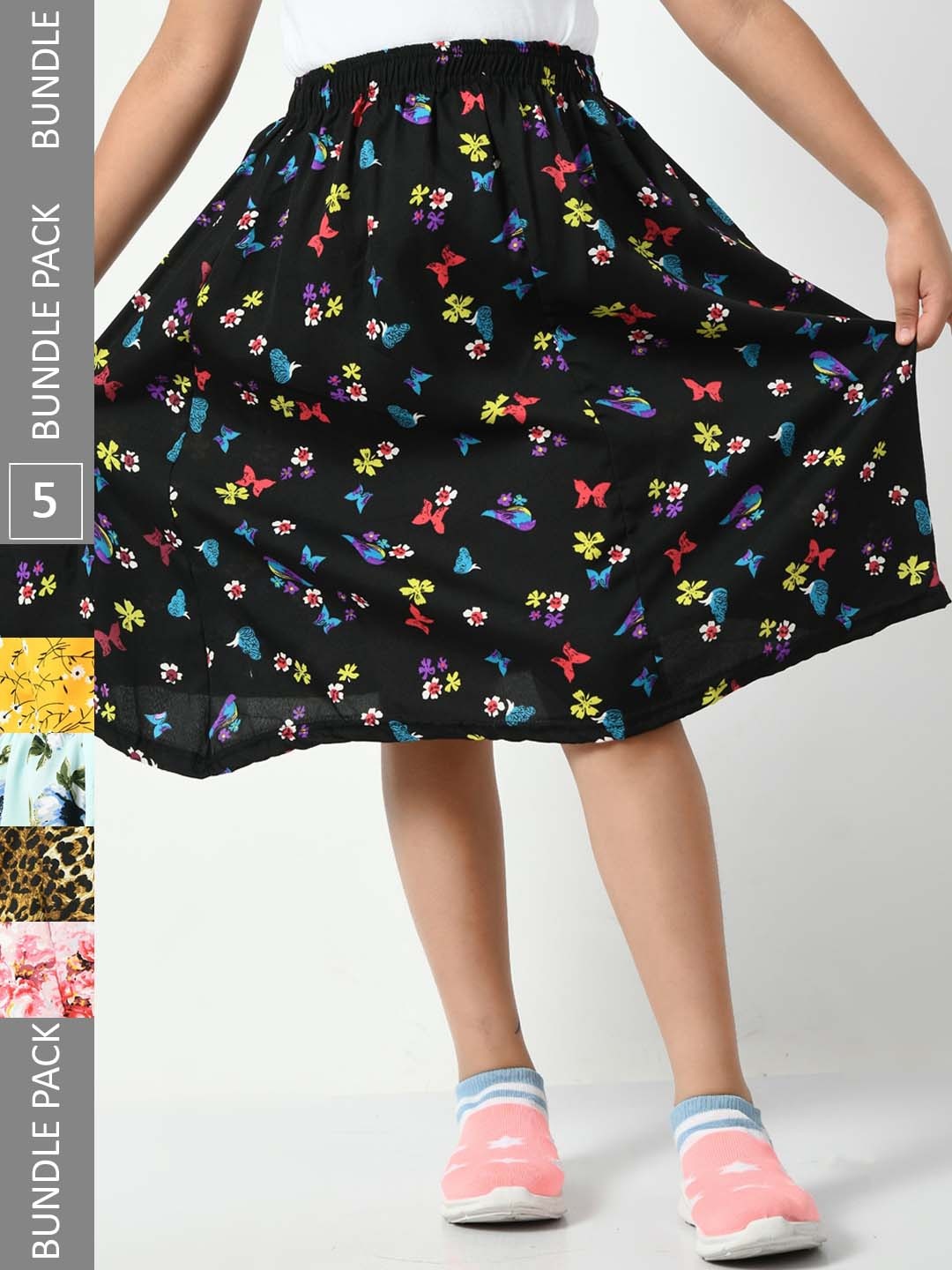 

BAESD Pack Of 5 Floral Printed Polyester Flared Midi Skirts, Yellow