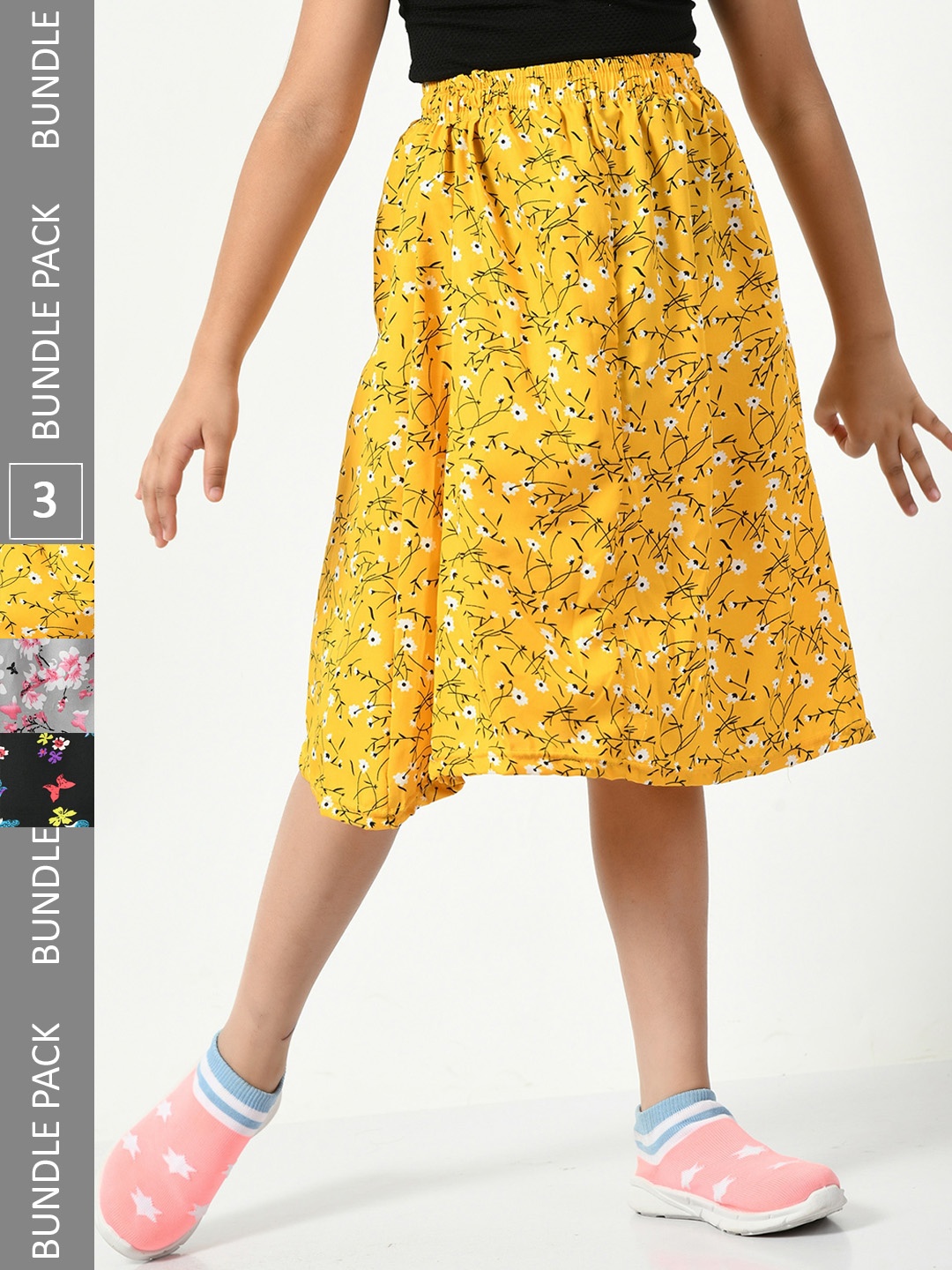 

BAESD Girls Pack of 3 Floral Printed A-Line Skirts, Yellow