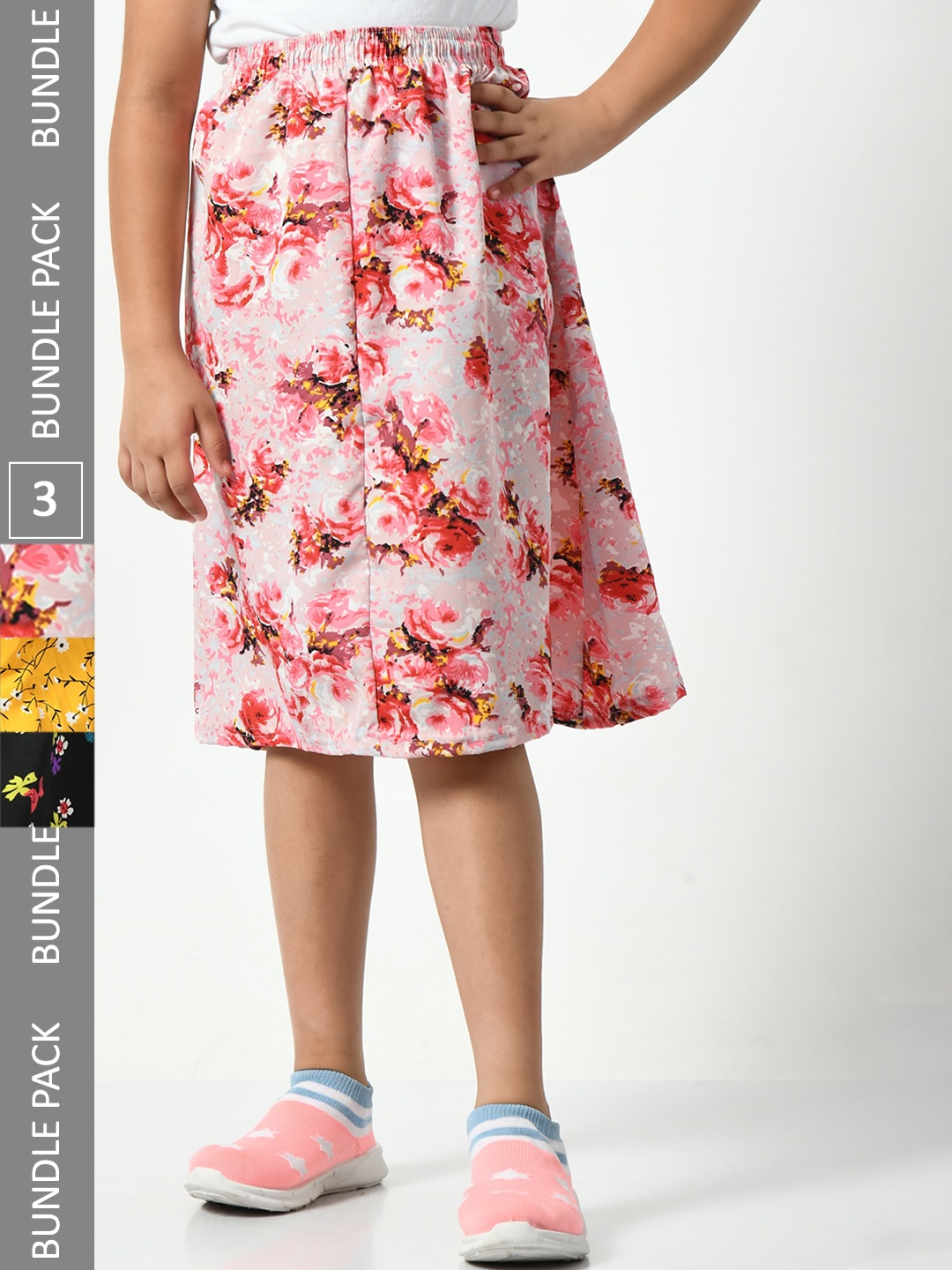 

BAESD Pack Of 3 Floral Printed Flared Knee Length Skirts, Yellow