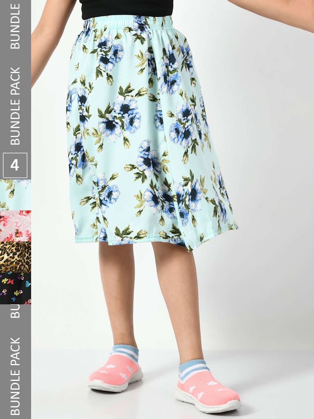 

BAESD Girls Pack Of 4 Printed Flared Skirts, Blue