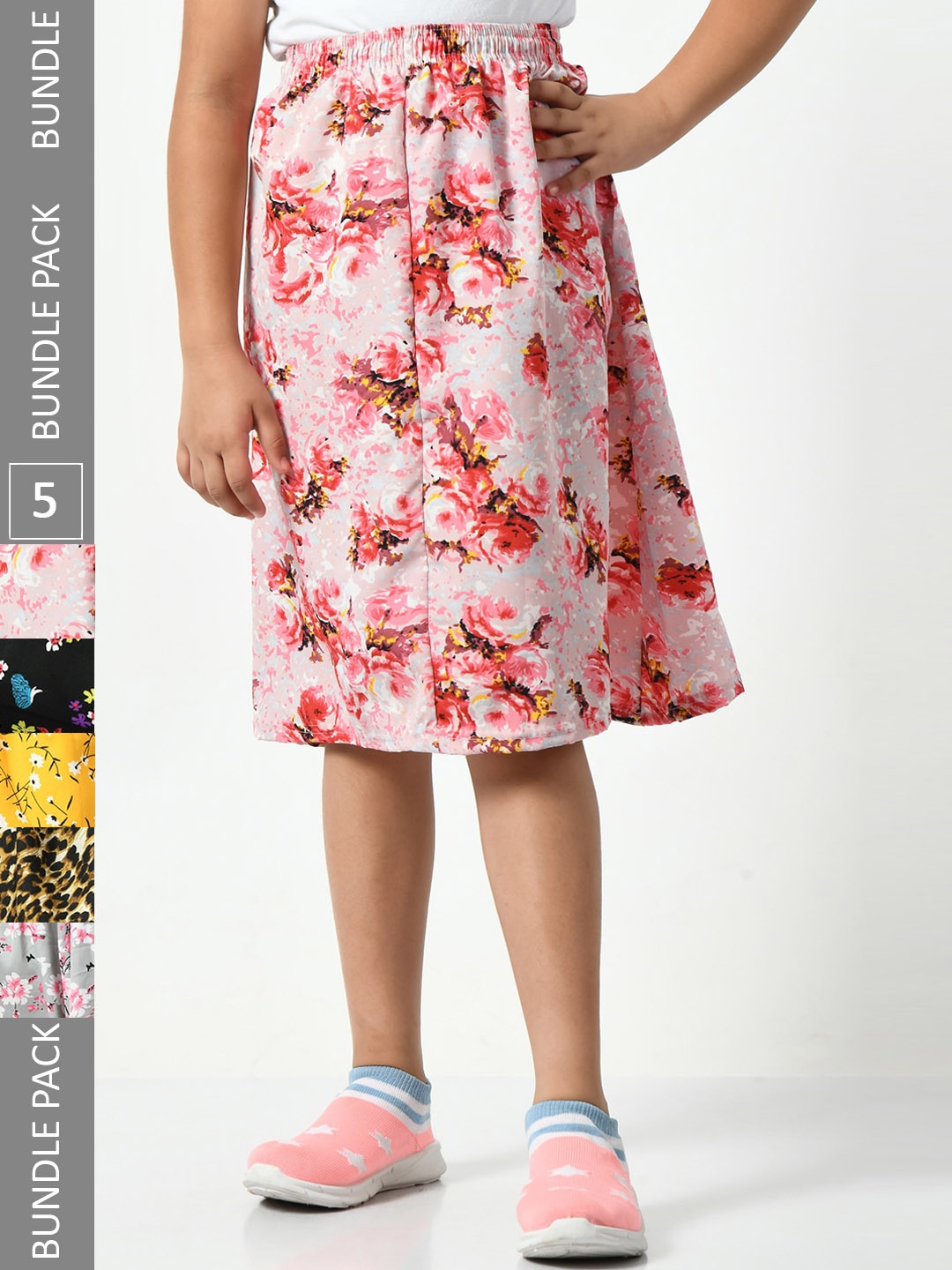 

BAESD Girls Pack of 5 Floral Printed Flared Midi Skirts, Grey