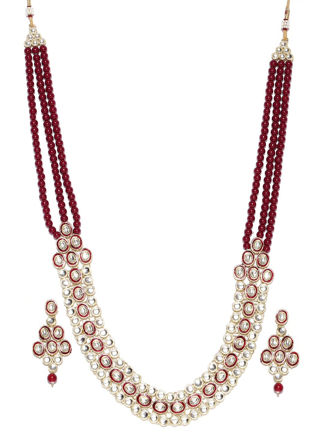 

Shining Diva Gold-Toned & Maroon Stone-Studded Jewellery Set