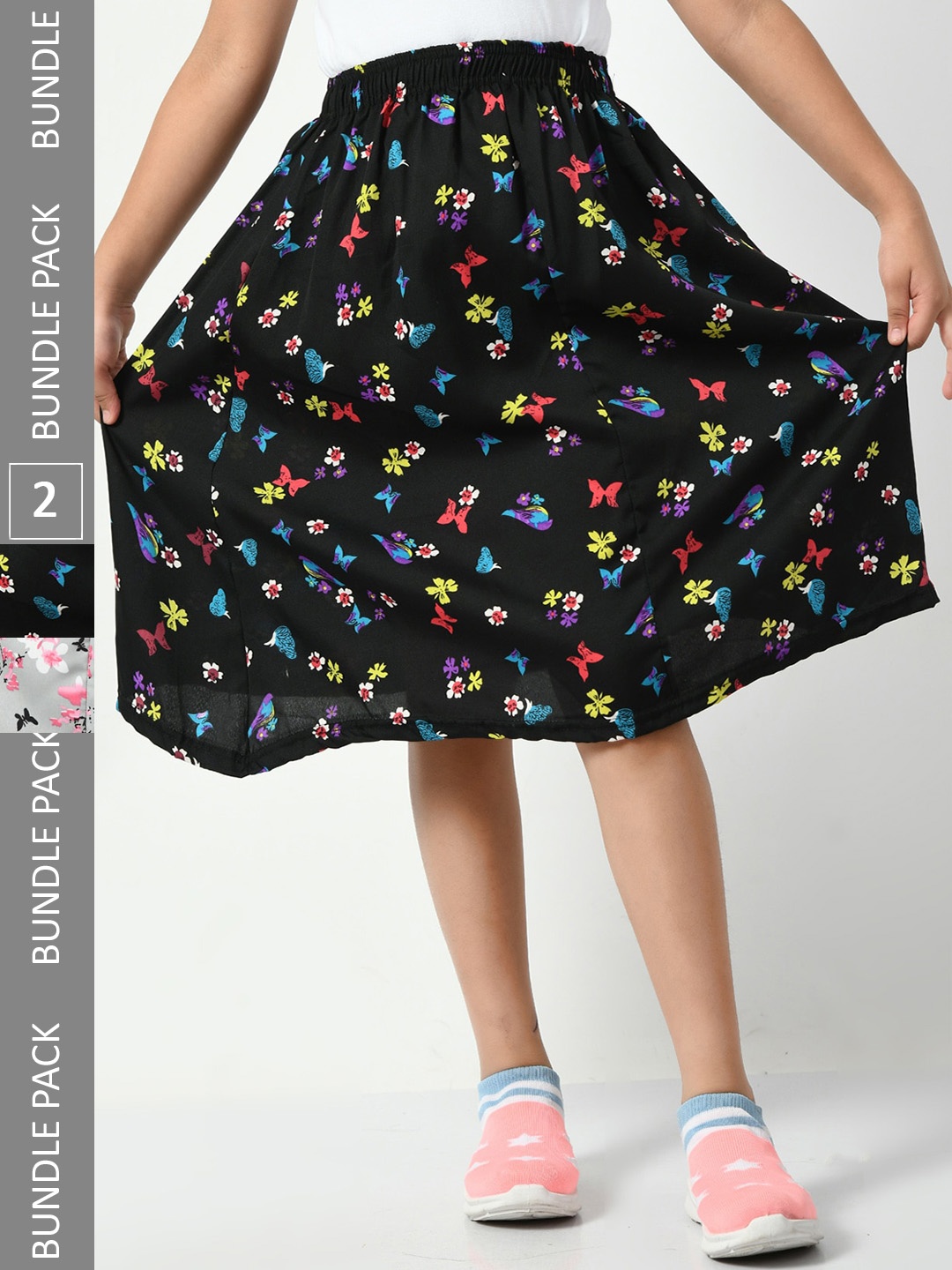 

BAESD Girls Pack Of 2 Floral Printed Crepe Flared Skirts, Multi