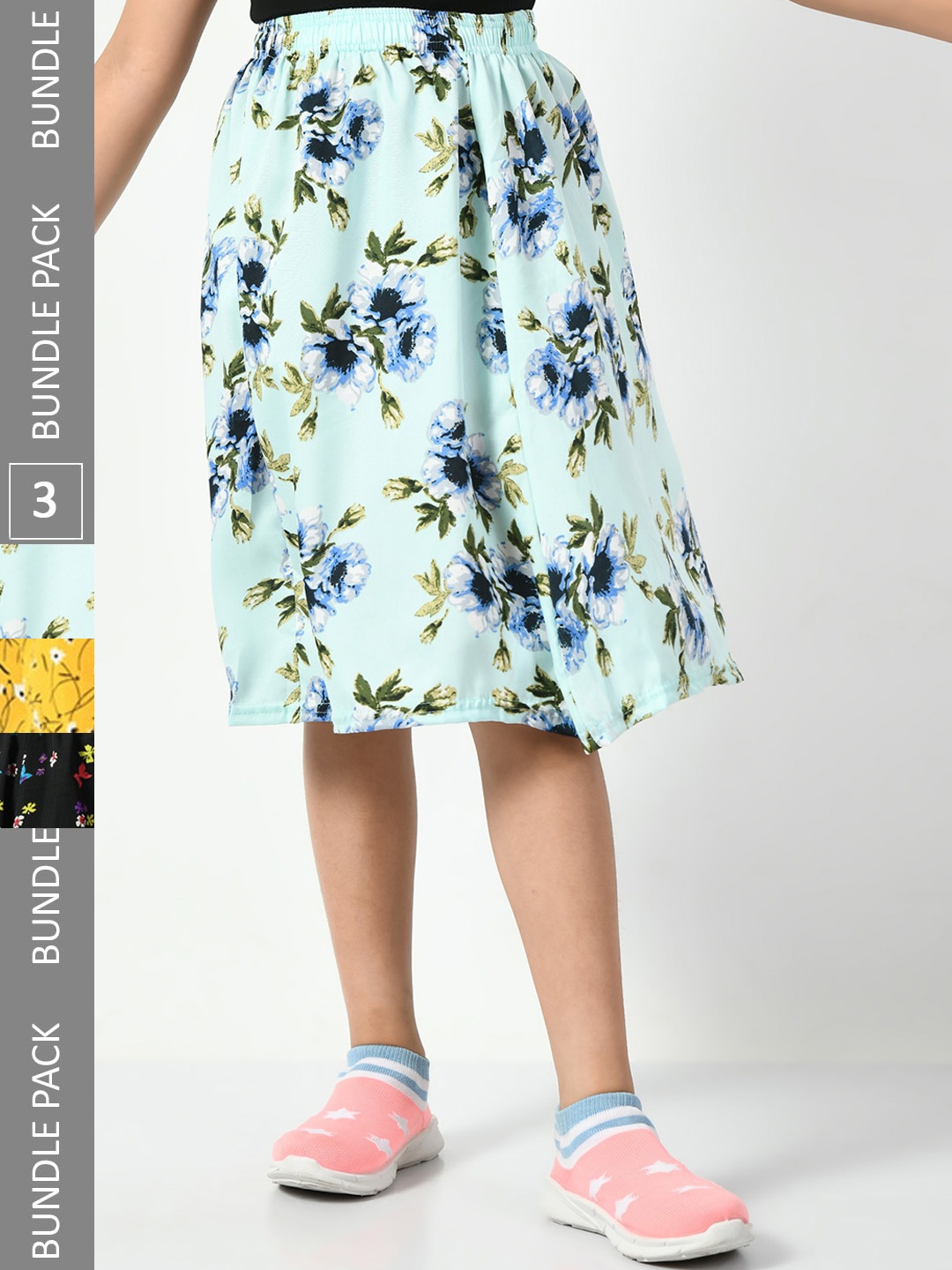

BAESD Girls Pack Of 3 Floral Printed Flared Skirts, Yellow