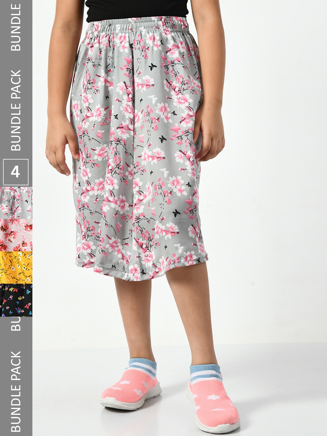 

BAESD Girls Pack Of 4 Floral Printed Flared Skirts, Grey