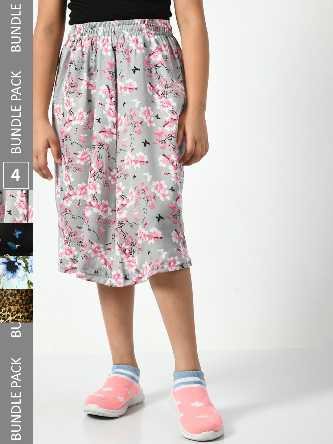 

BAESD Girls Pack Of 4 Floral Printed Flared Skirts, Grey
