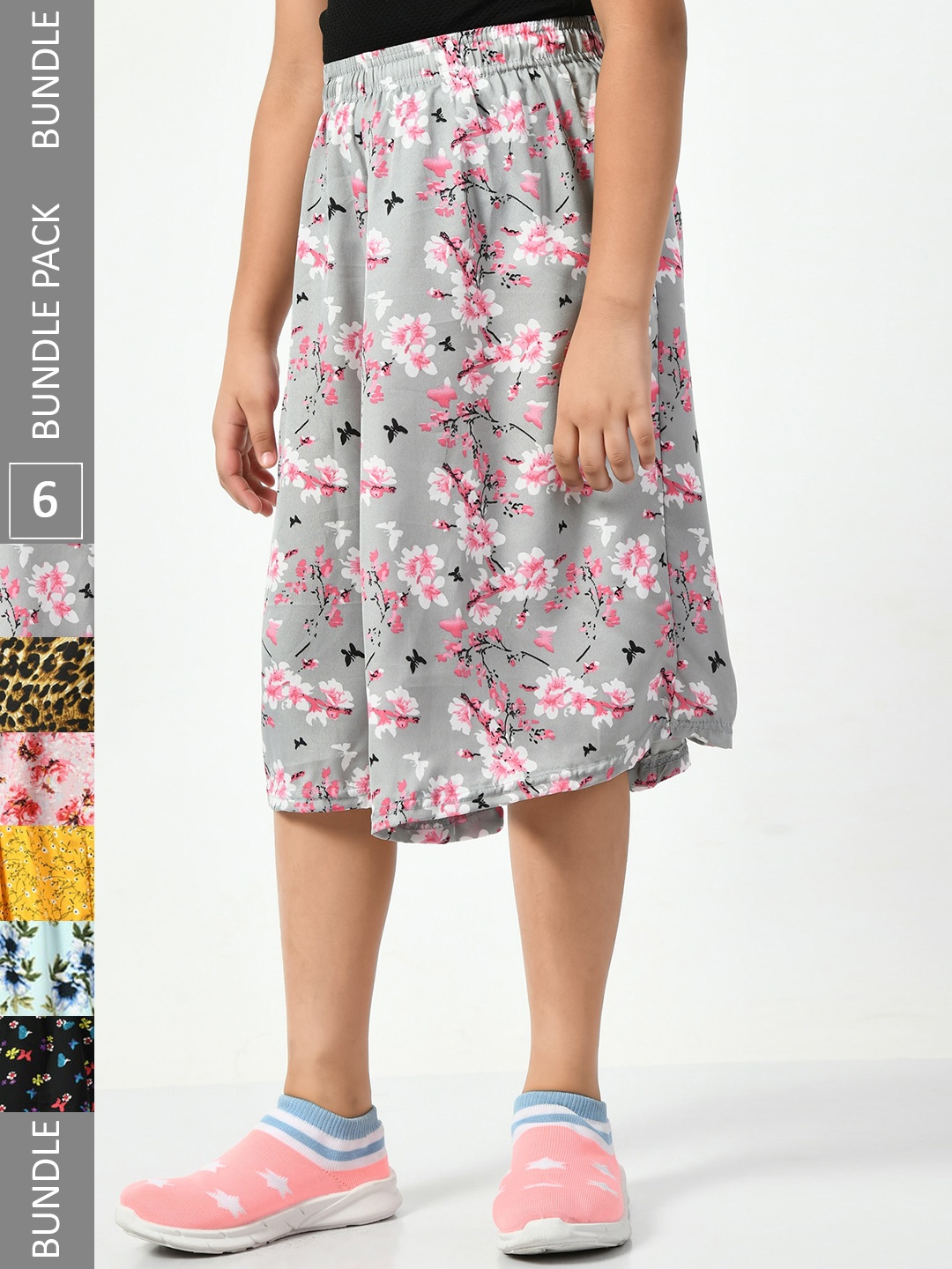 

BAESD Girls Pack of 6 Floral Printed Flared Knee-Length Skirts, Yellow