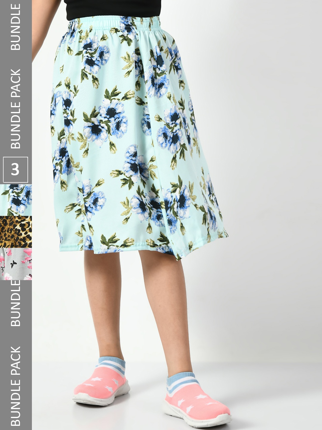 

BAESD Girls Pack Of 3 Floral Printed Flared Skirts, Sea green