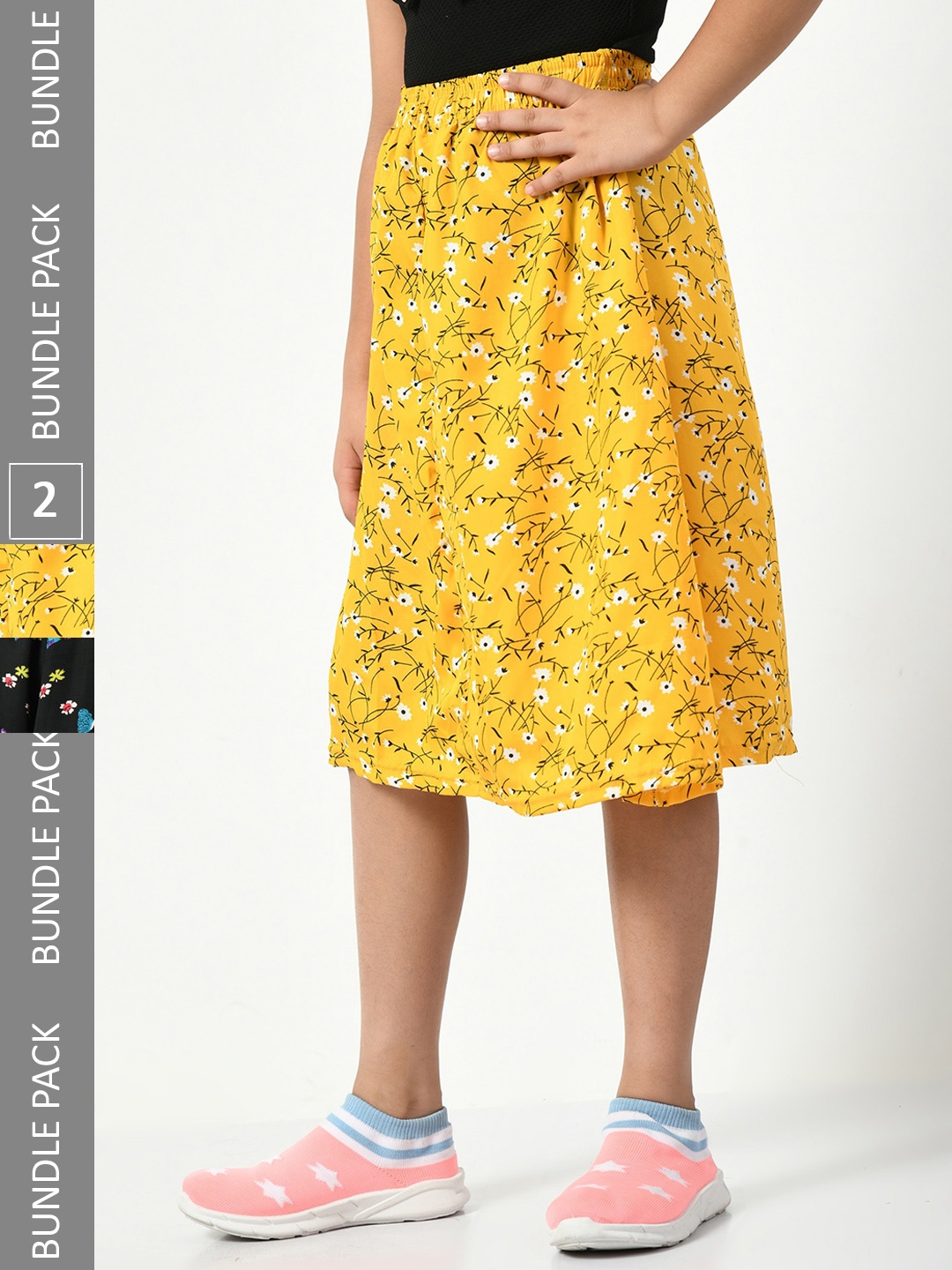 

BAESD Girls Pack of 2 Floral Printed Flared Knee-Length Skirts, Yellow