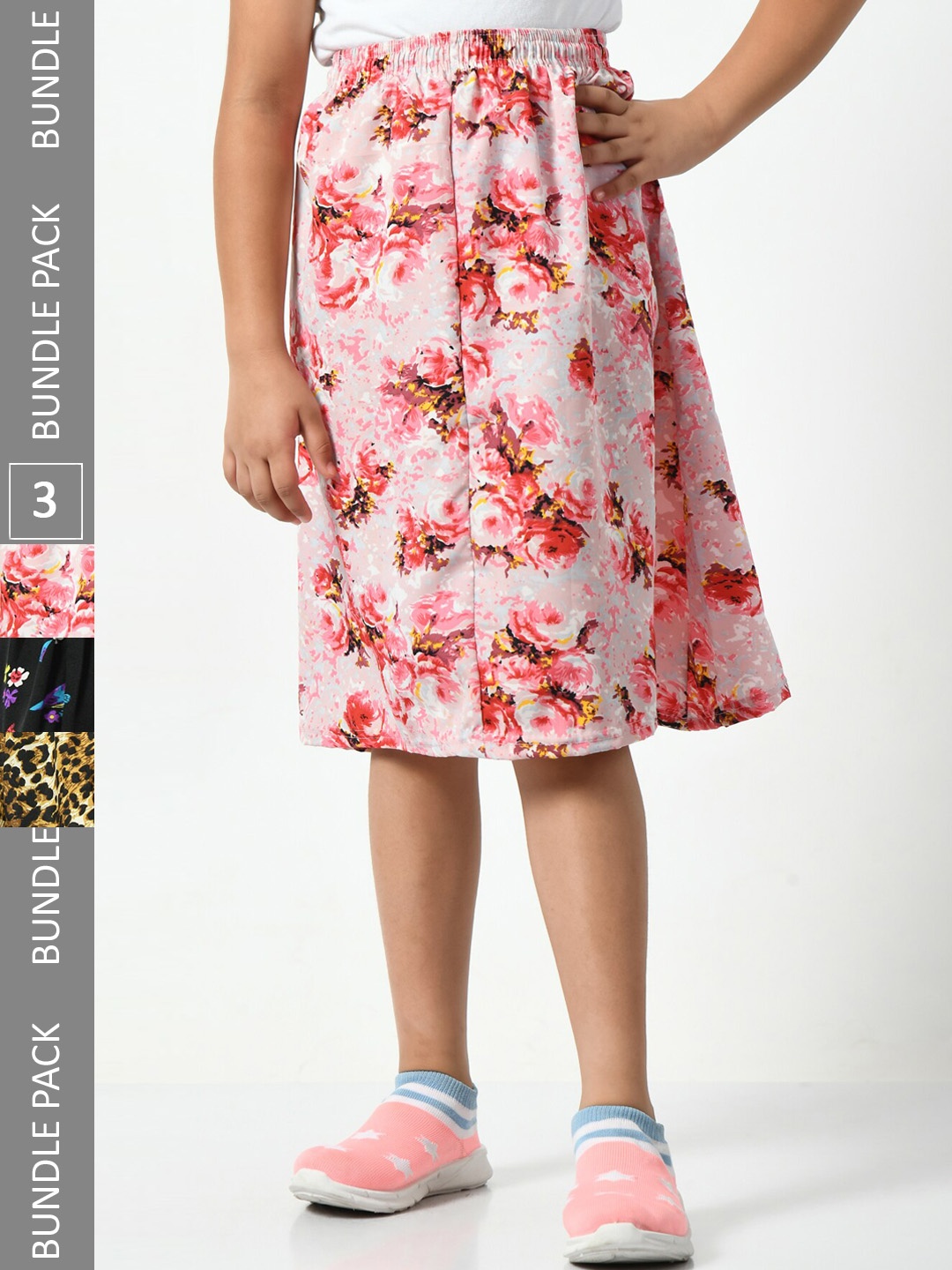 

BAESD Girls Pack Of 3 Floral Printed Gathered Or Pleated Flared Skirts, Pink