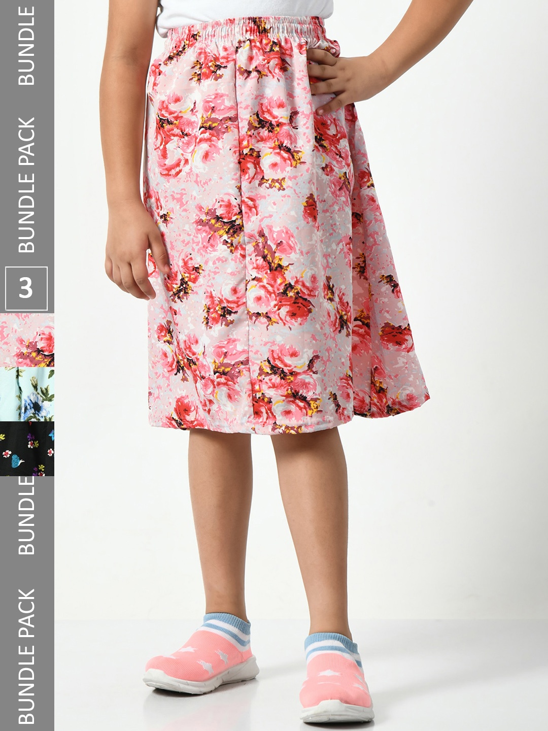 

BAESD Girls Pack Of 3 Floral Printed Flared Knee-Length Skirts, Pink