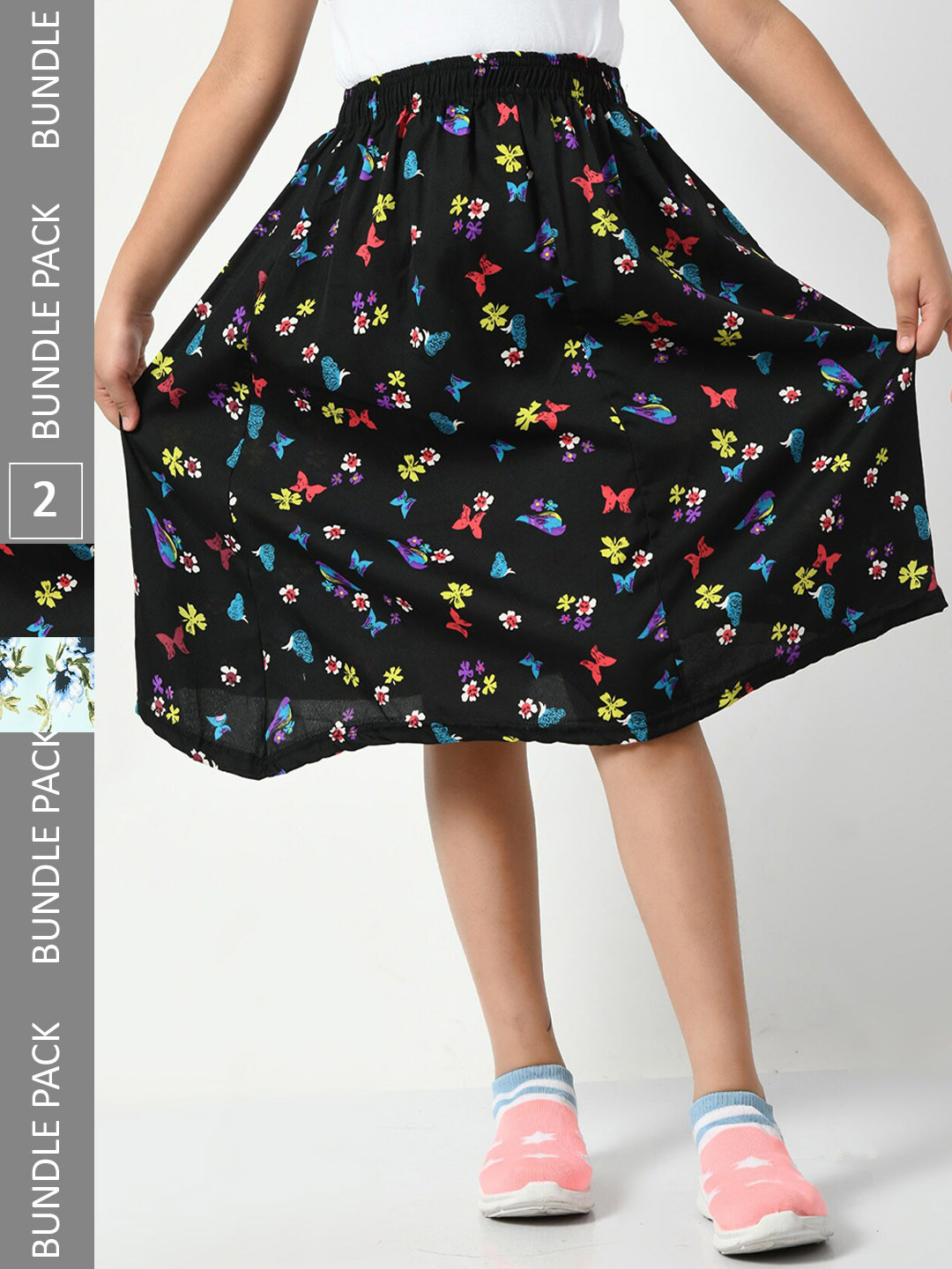 

BAESD Girls Pack Of 2 Floral Printed Gathered Or Pleated Flared Skirts, Sea green