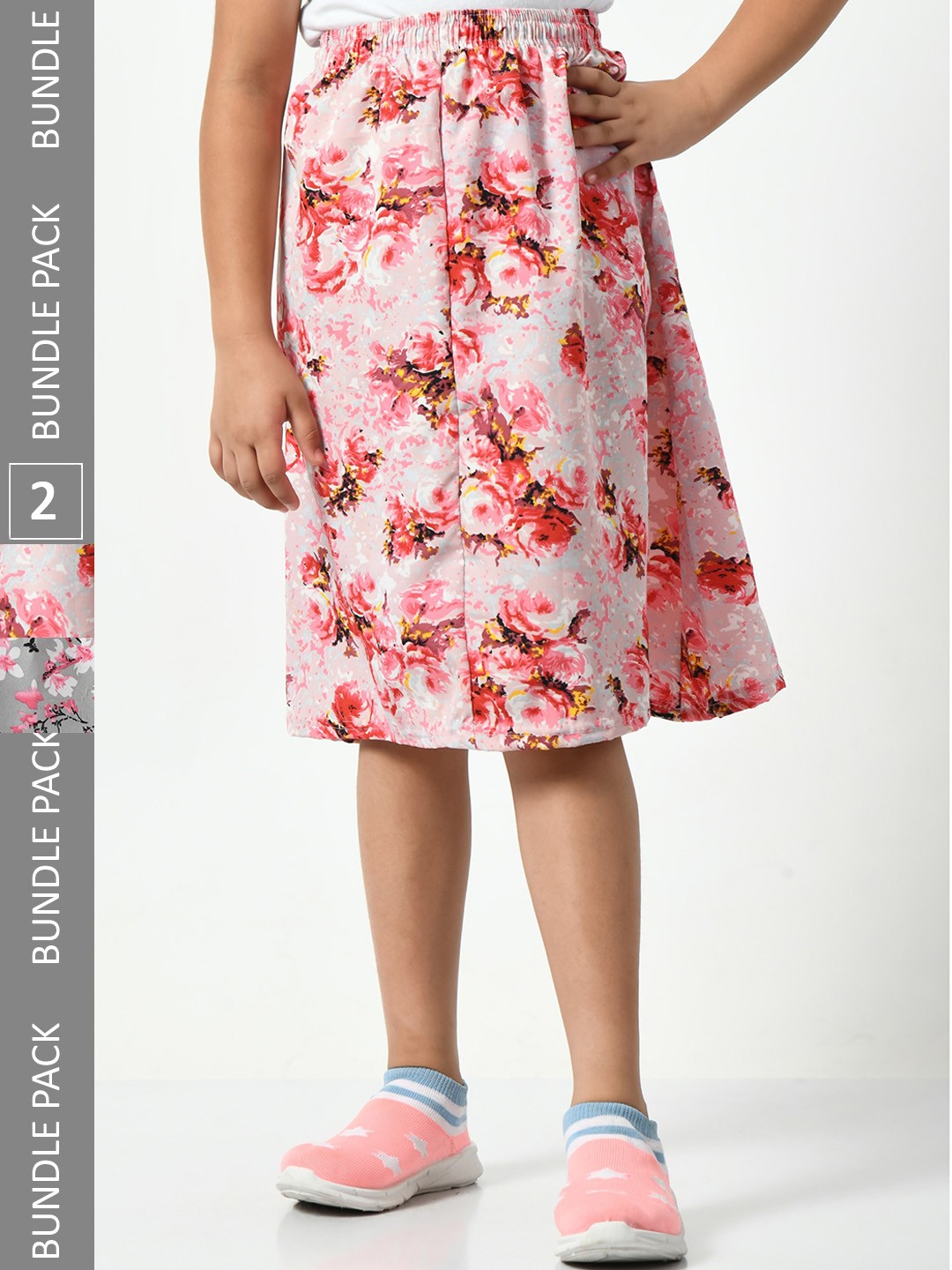 

BAESD Girls Pack Of 2 Floral Printed Flared Skirts, Grey