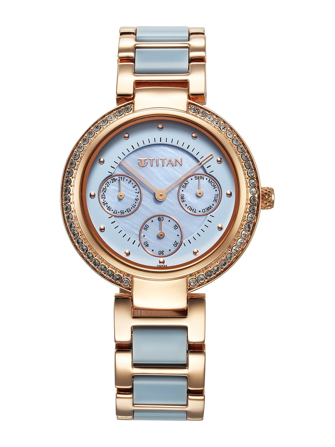 

Titan Women Brass Embellished Dial & Bracelet Style Straps Analogue Watch 95187KD01, Blue