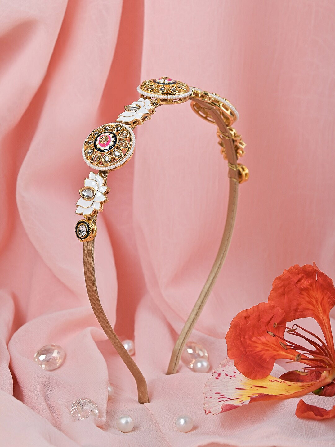 

Aye Candy Girls Lotus and Kundan Embellished Hairband, Gold