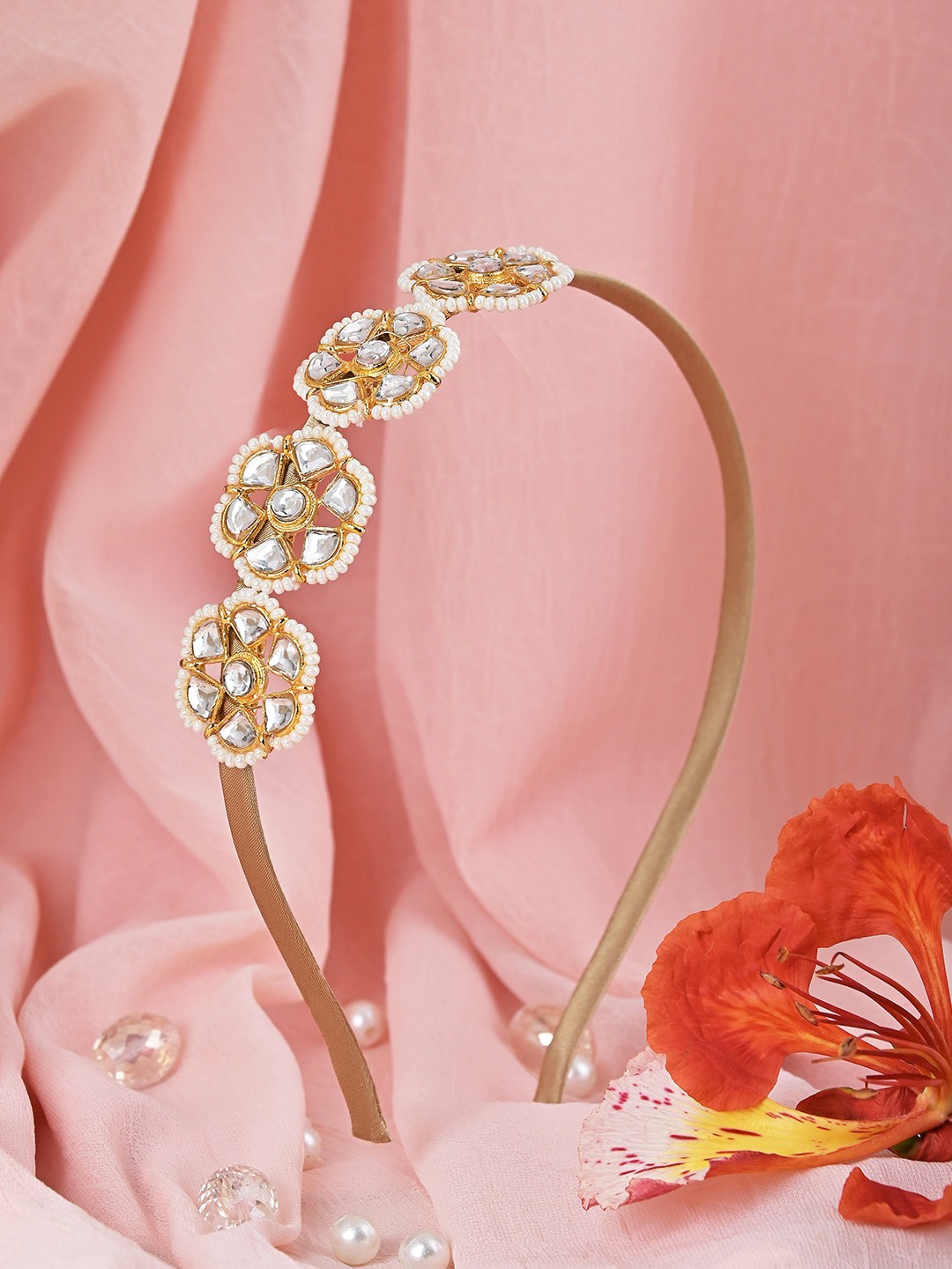 

Aye Candy Girls Kundan & Pearl Circle Embellished Hairband, Gold