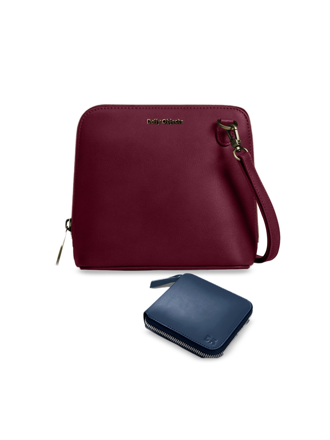 

DailyObjects Leather Structured Sling Bag with Zip Wallet, Burgundy