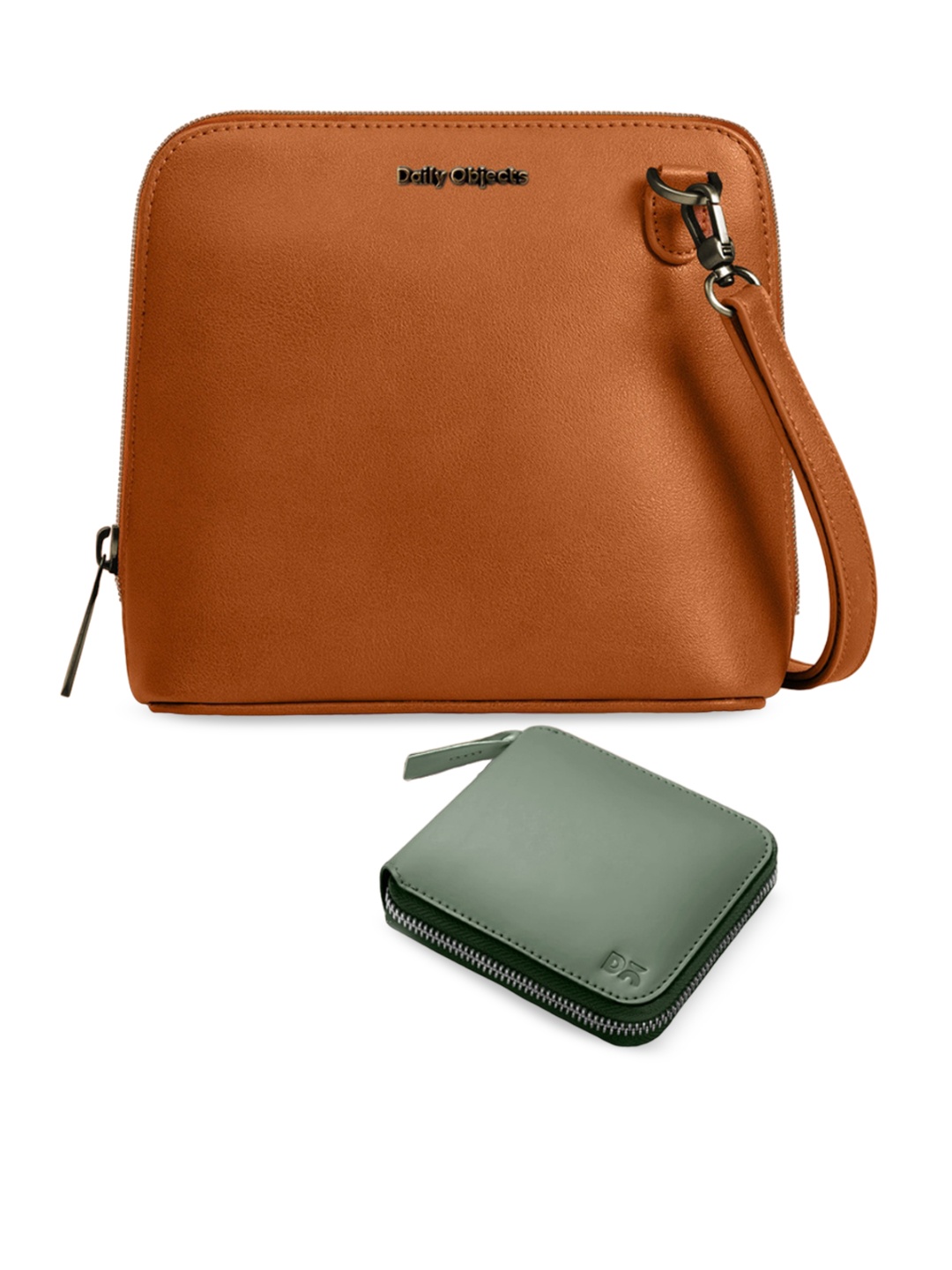 DailyObjects Leather Structured Sling Bag with Zip Wallet, Brown