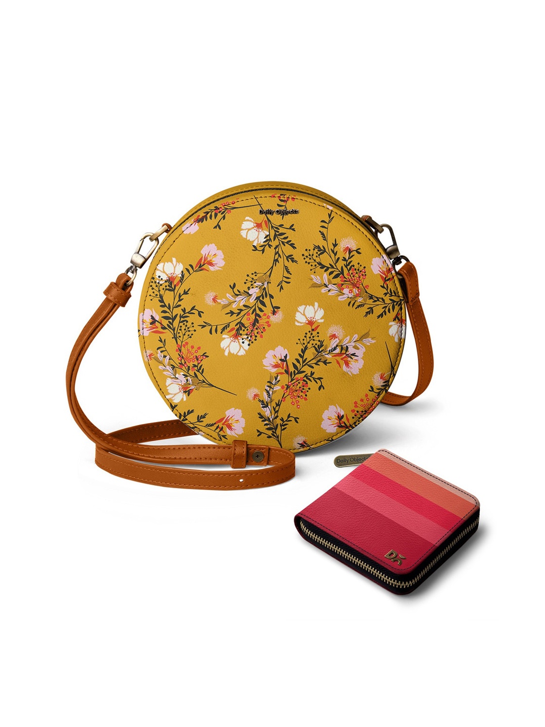 

DailyObjects Floral Printed Leather Half Moon Sling Bag with Zip Wallet, Mustard