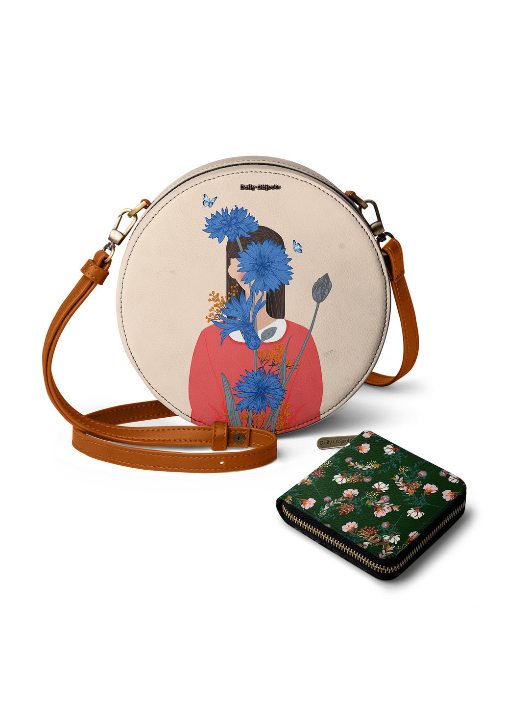 

DailyObjects Printed Leather Structured Sling Bag with Zip Wallet, Cream