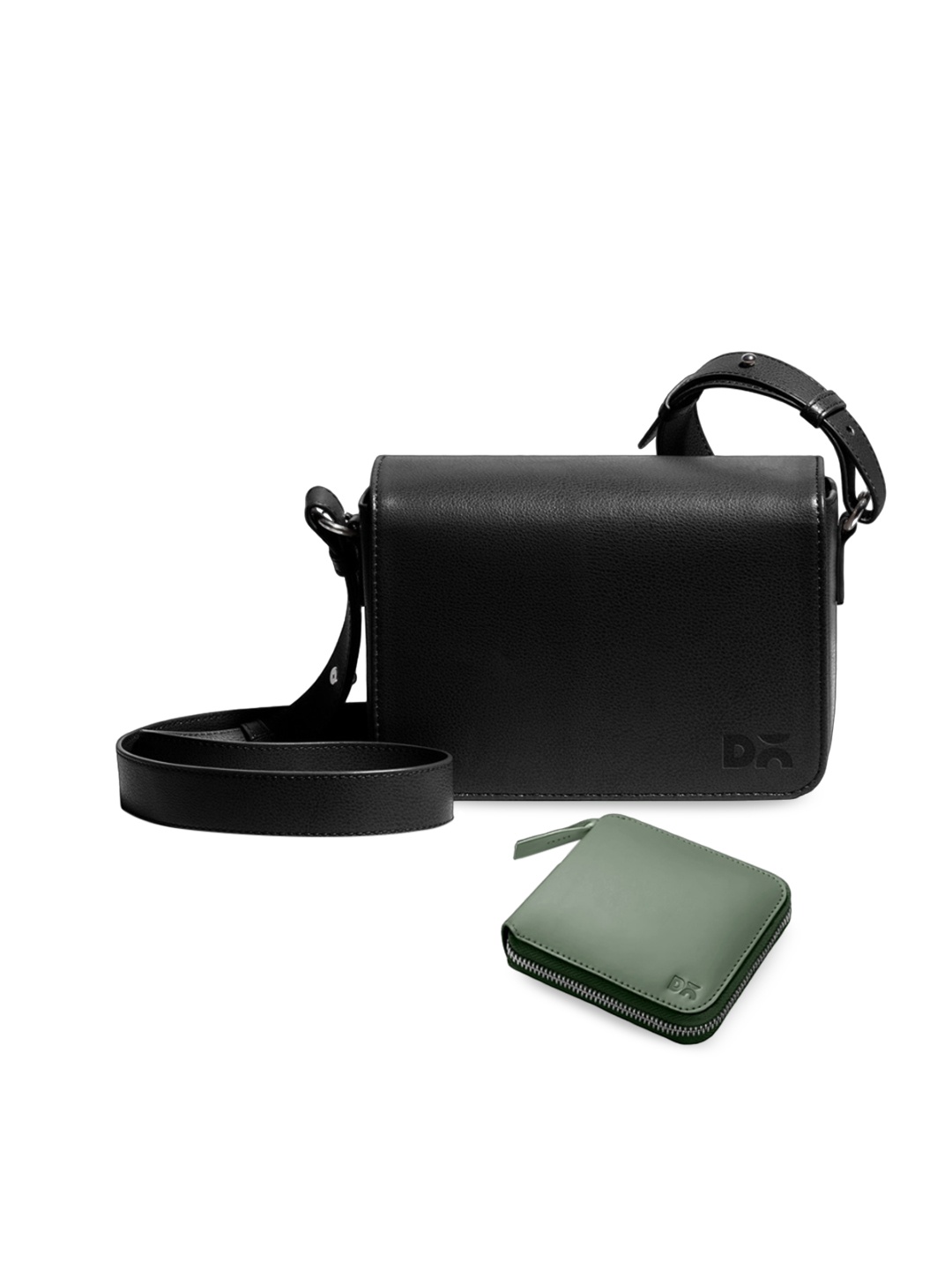 

DailyObjects Leather Structured Sling Bag with Zip Wallet, Black