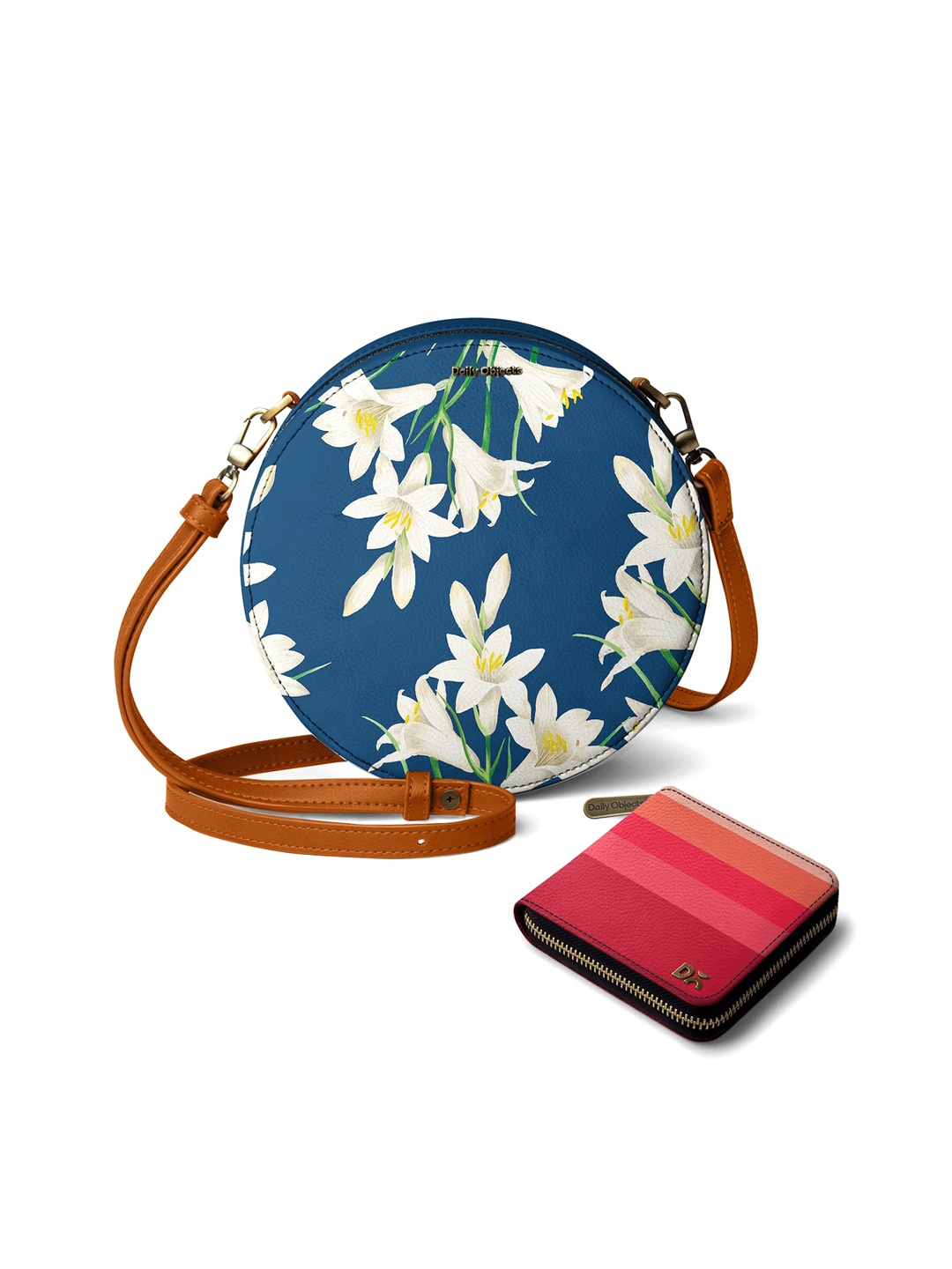 

DailyObjects Floral Printed Structured Sling Bag with Zip Wallet, Blue