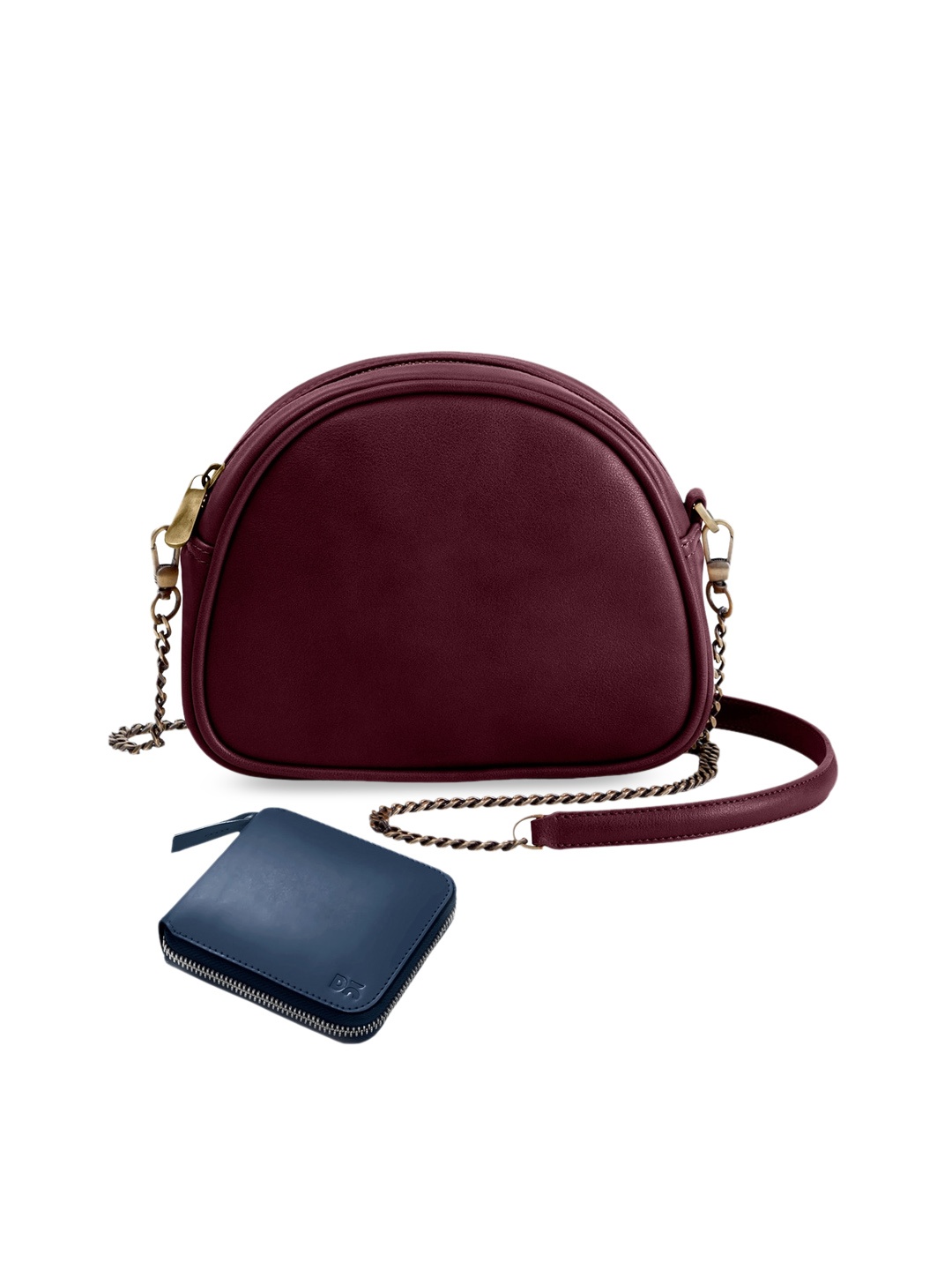 

DailyObjects Leather Structured Sling Bag with Zip Wallet, Burgundy