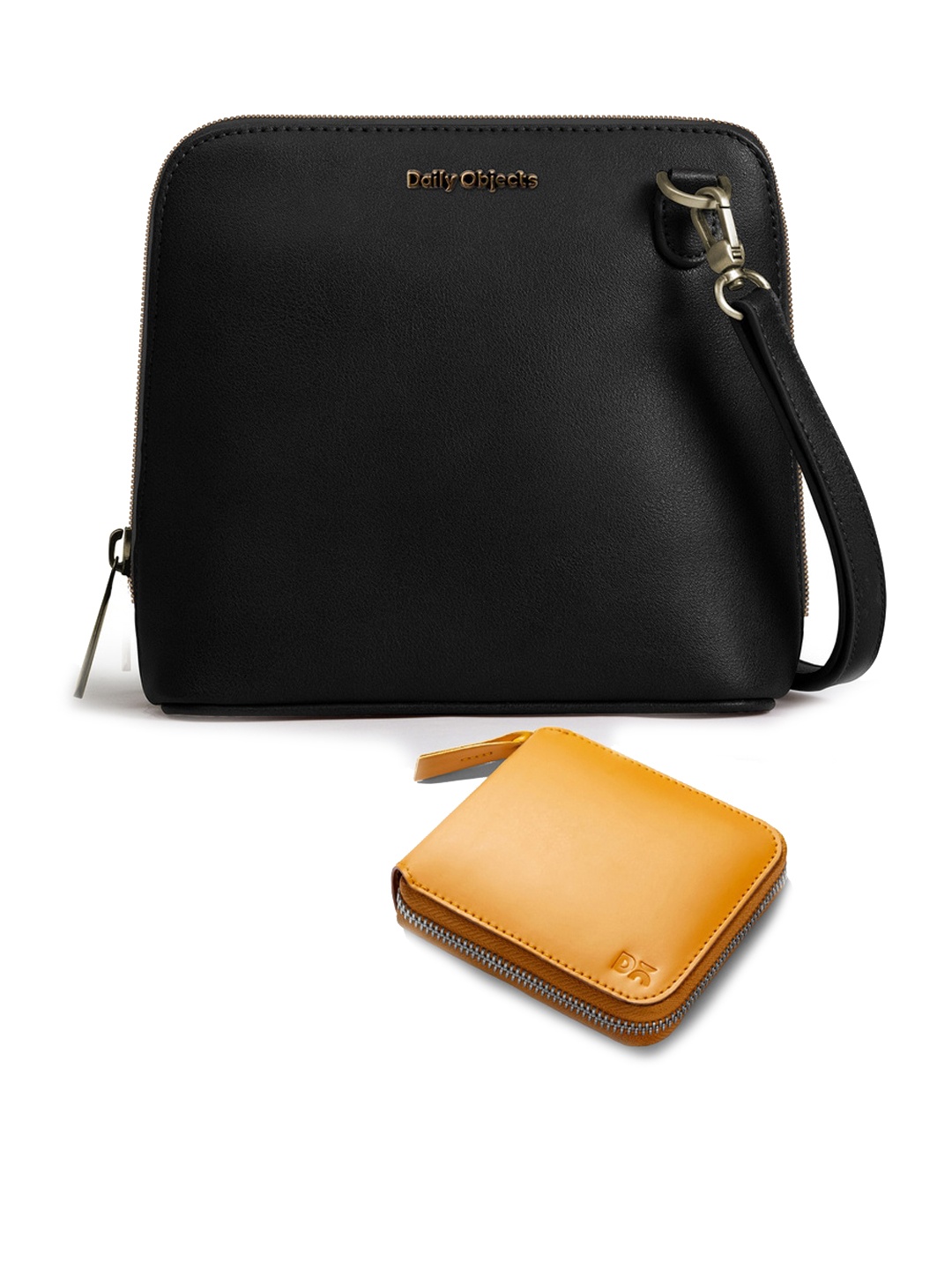 

DailyObjects Leather Structured Sling Bag with Zip Wallet, Black