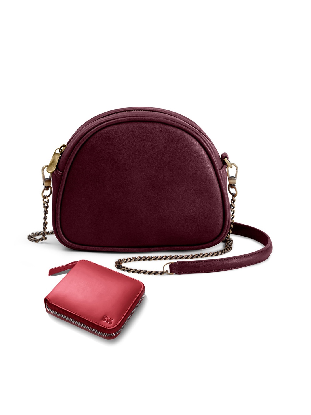 

DailyObjects Leather Structured Sling Bag with Zip Wallet, Burgundy