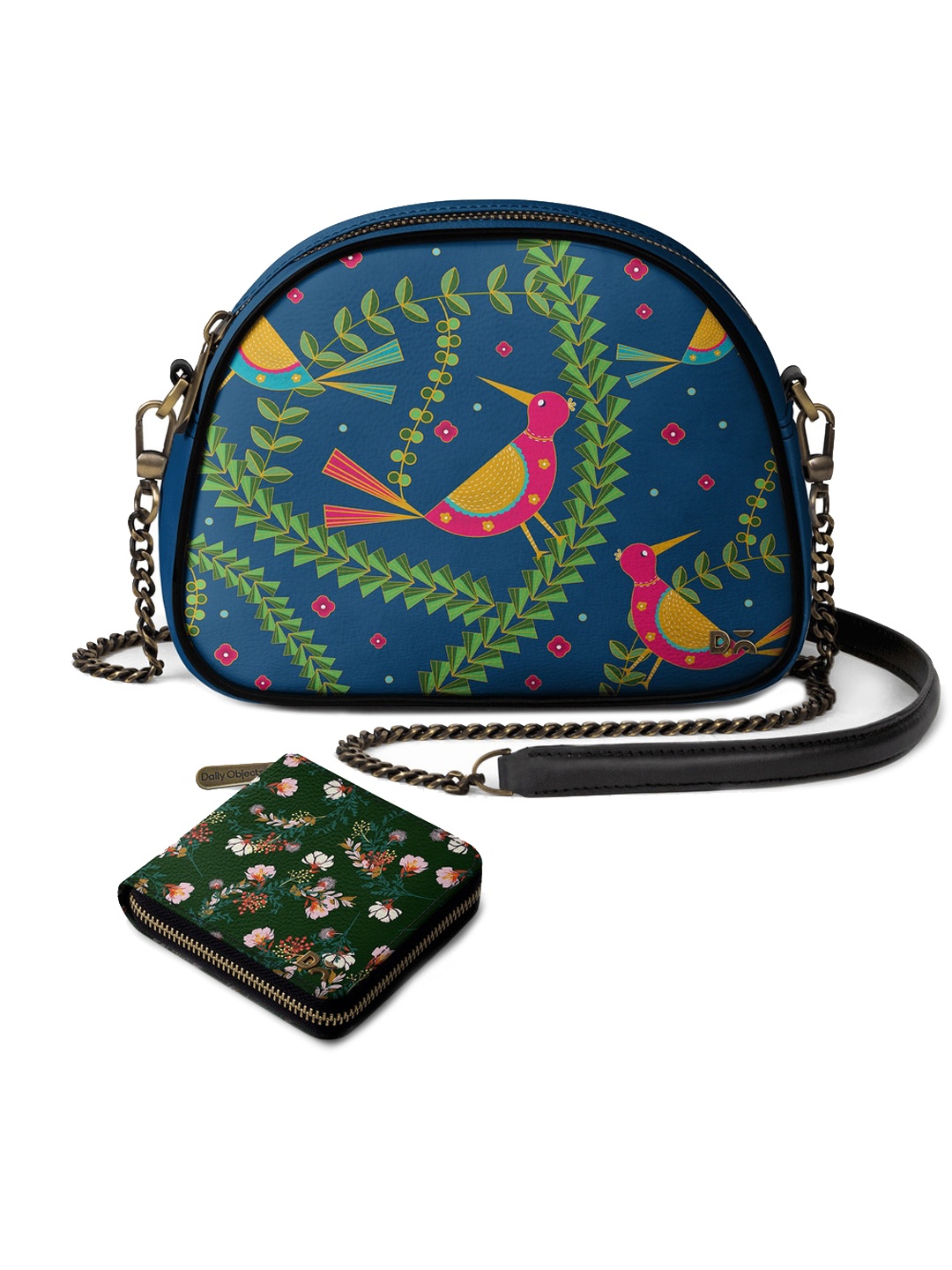 

DailyObjects Printed Structured Sling Bag & Zip Wallet, Blue