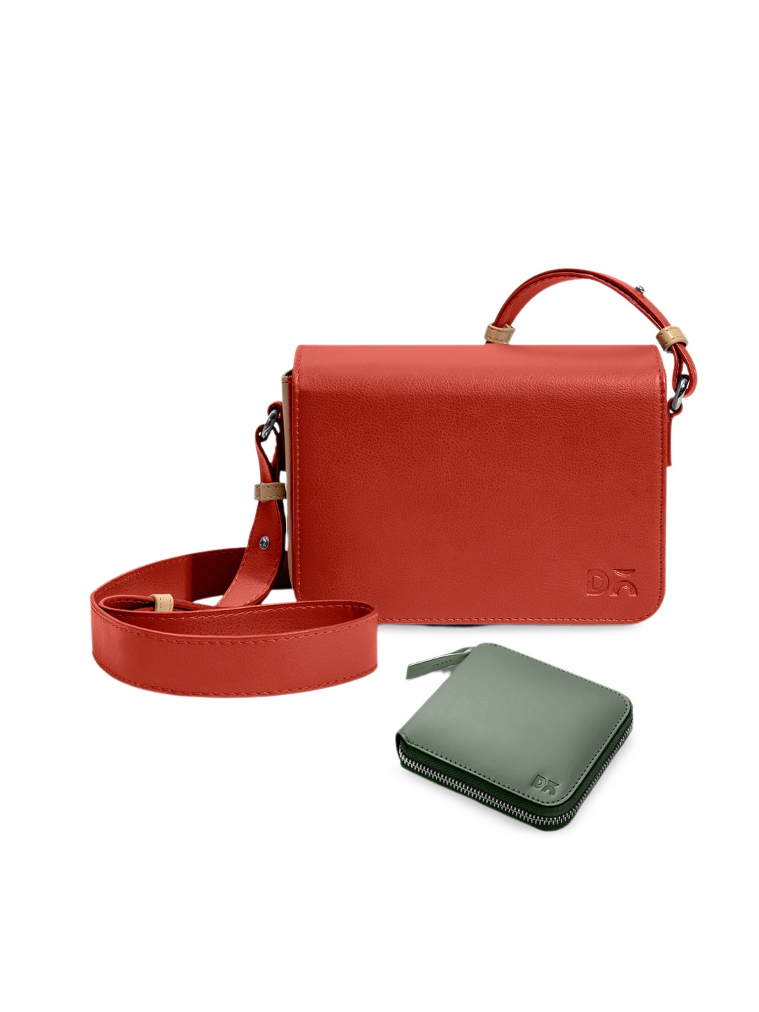

DailyObjects Leather Structured Sling Bag with Zip Wallet, Red