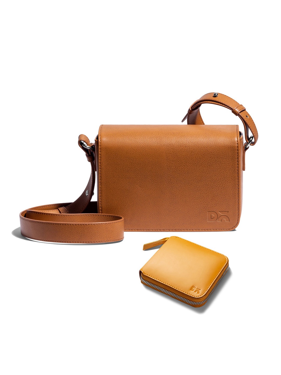 

DailyObjects Textured Leather Structured Sling Bag with Zip Wallet, Tan