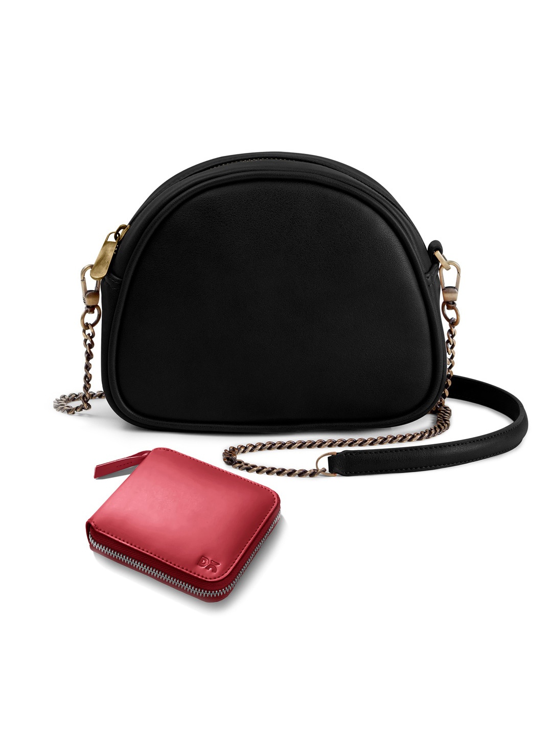 

DailyObjects Leather Structured Sling Bag with Zip Wallet, Black