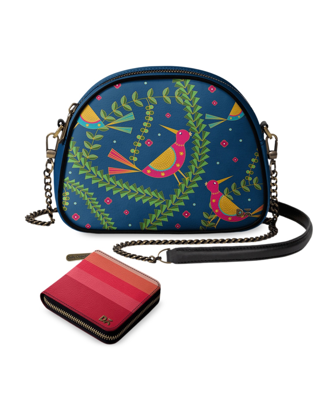 

DailyObjects Printed Leather Structured Sling Bag with Zip Wallet, Blue