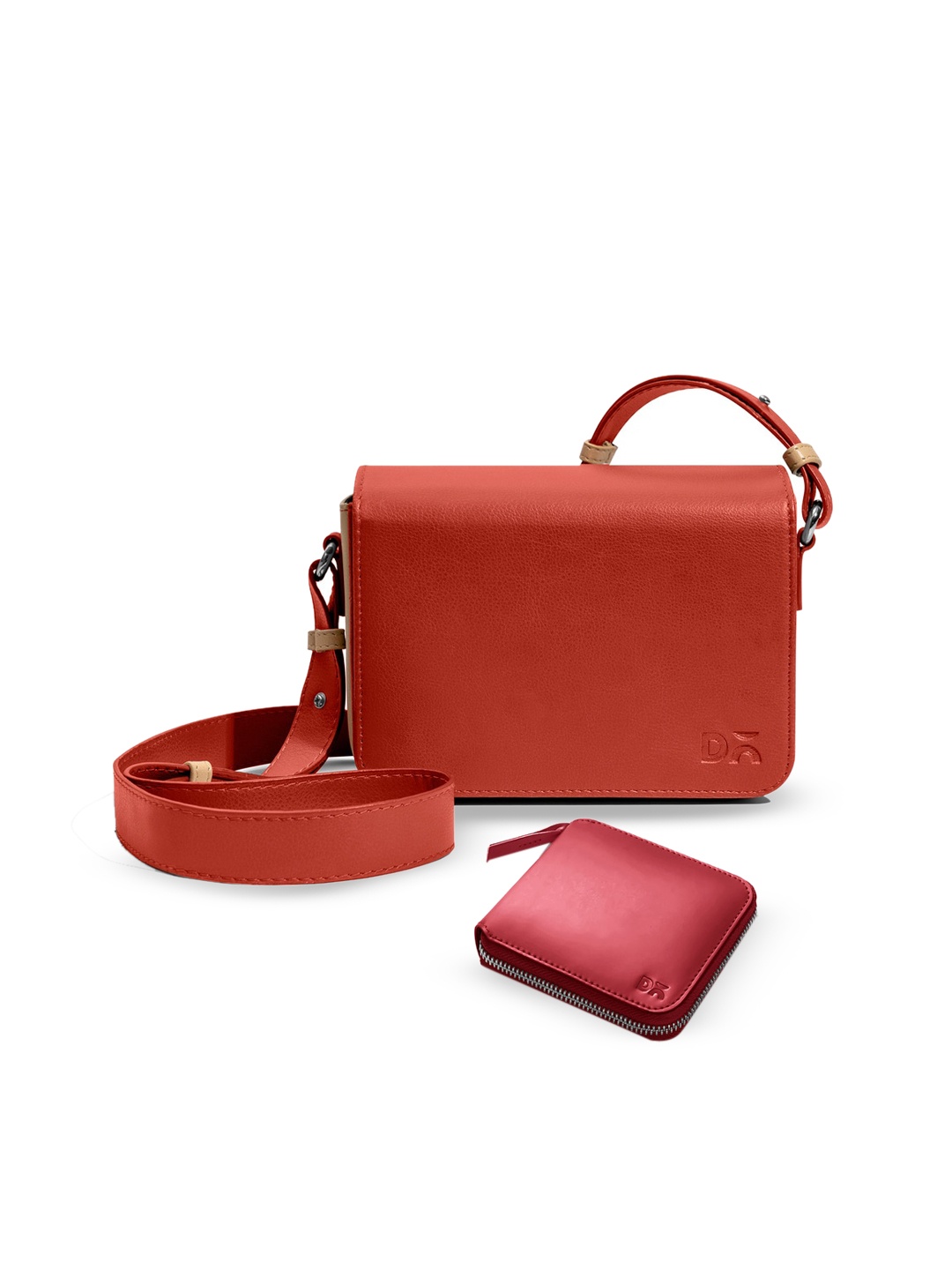 

DailyObjects Leather Structured Sling Bag with Zip Wallet, Red