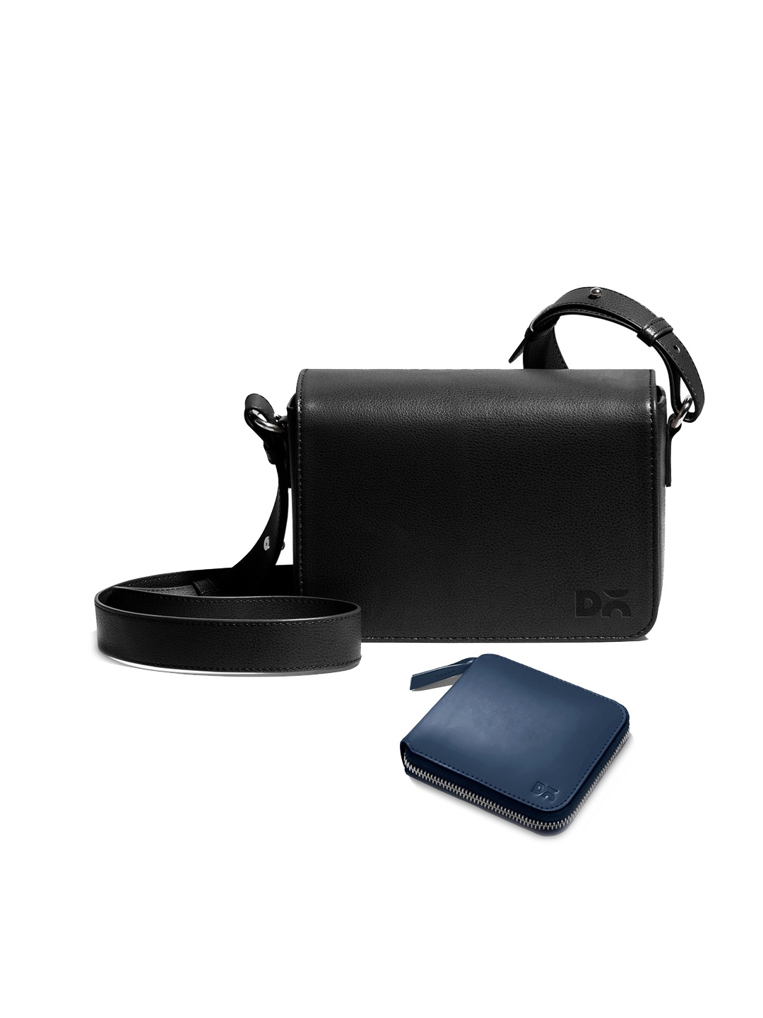 

DailyObjects Leather Structured Sling Bag with Zip Wallet, Black