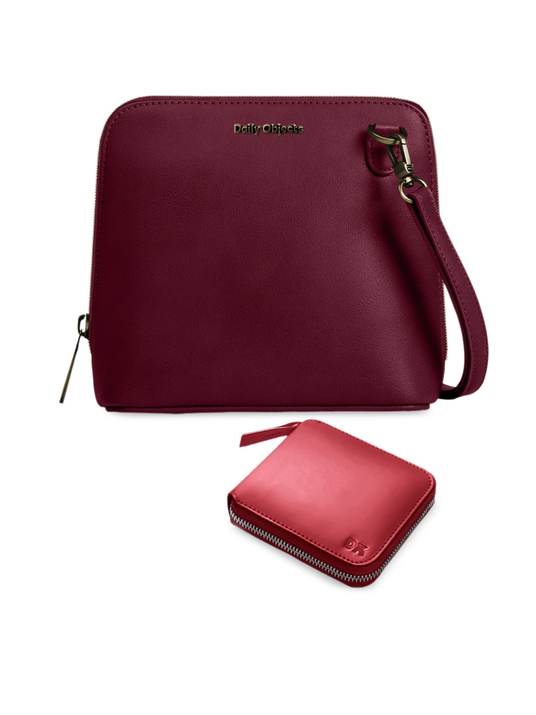 

DailyObjects Leather Structured Sling Bag with Zip Wallet, Burgundy